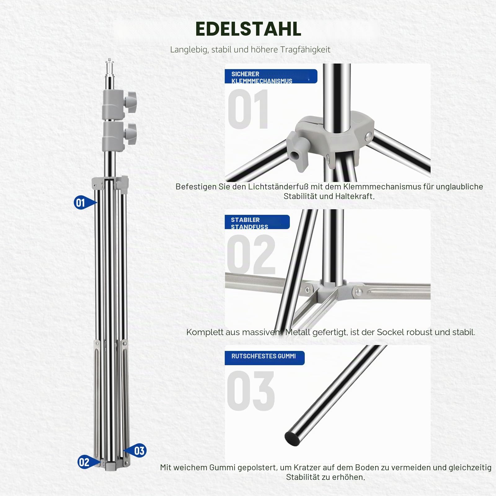 Neewer Verbesserter/190cm Lichtständer Licht Stativ Edelstahl federbelastet – Bild 9