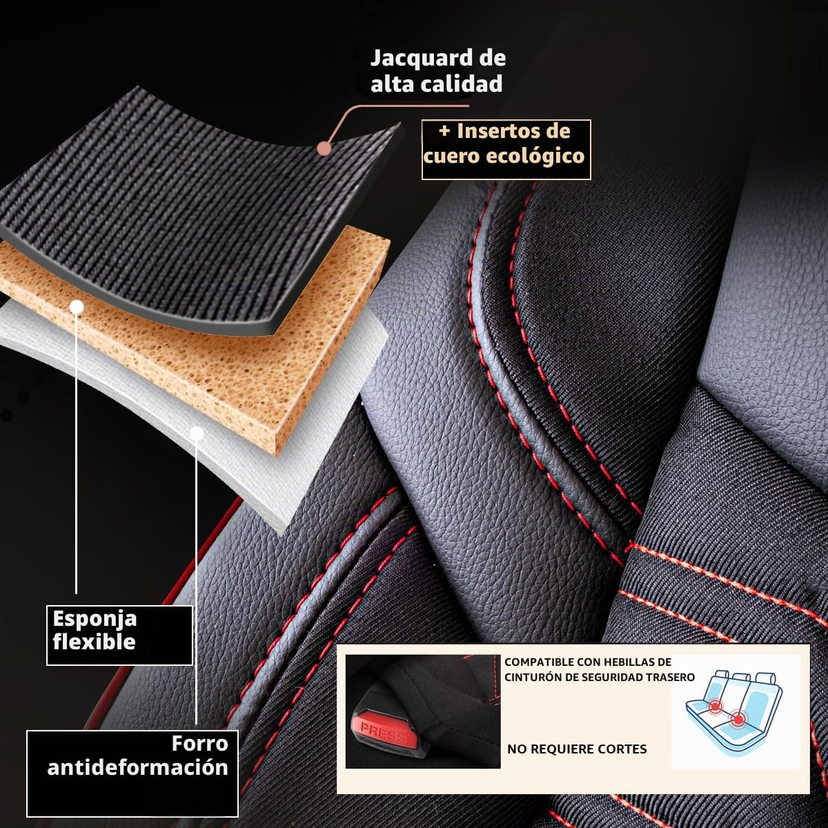 LUCARO Funda de Asiento para Universal Berlin, Rojo | Ecopiel lavable e hidrófuga, ajuste universal, acolchado transpirable, protege de manchas y desgaste