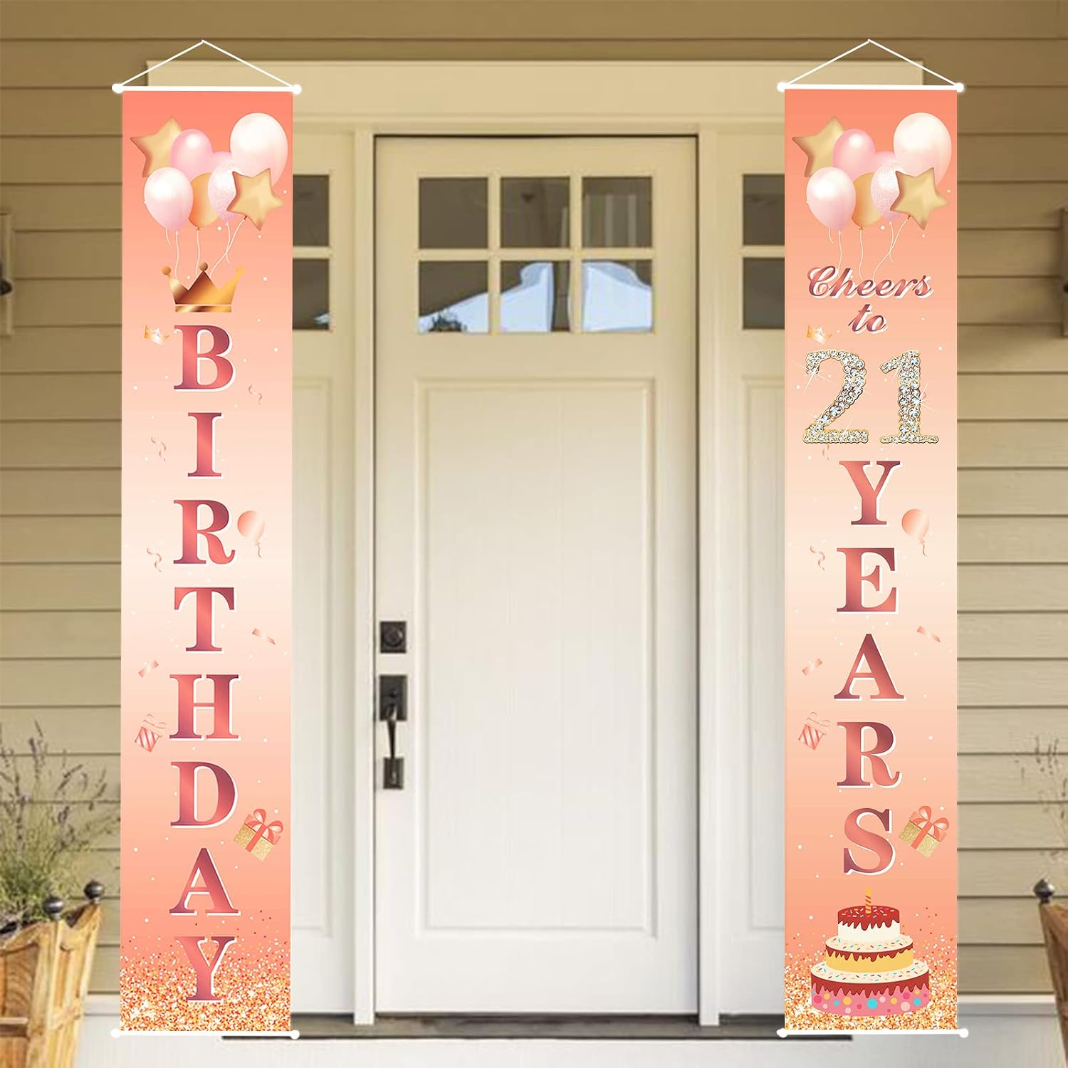 Happy 21st Birthday Door Banner Party Decorations,Rose Gold Fabric 21st Birthday Door Porch Sign Banner for Girls Women Ladies 21 Years Old BirthdayParty Indoor Outdoor Decor Supplies