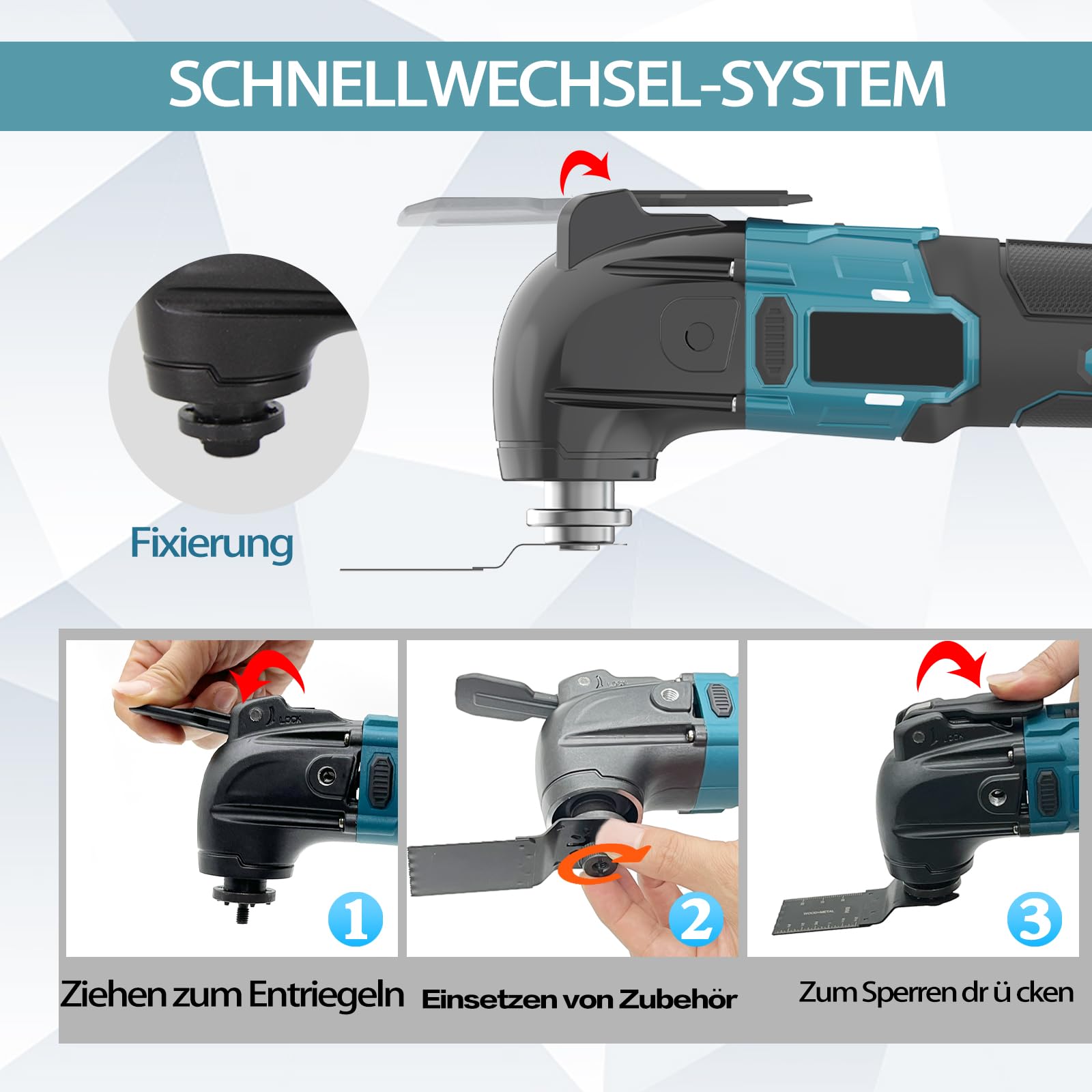 Herramienta multifunción a batería, con 2 baterías de 1500 mAh, sierra oscilante sin escobillas de 300 W, ángulo de oscilación de 4°, 6000-22 000 rpm, con 22 accesorios