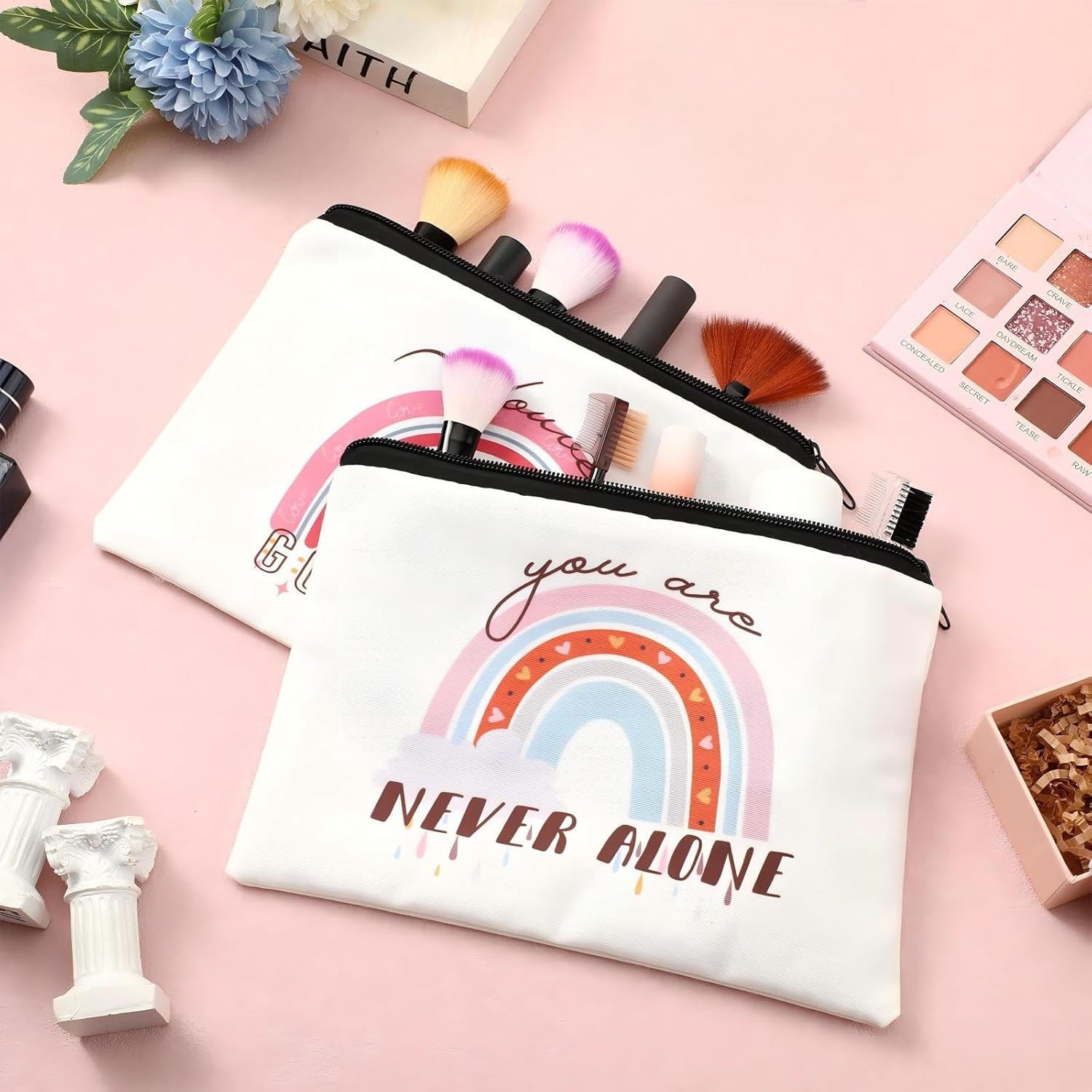 Pinkunn 16 Pcs Valentines Canvas Makeup Bags Bulk Inspirational Christian Women Religious Galentine Gifts Inspirational Bible Verse Pencil Pouch Makeup Bags with Zipper for Travel(Rainbow) - Image 3