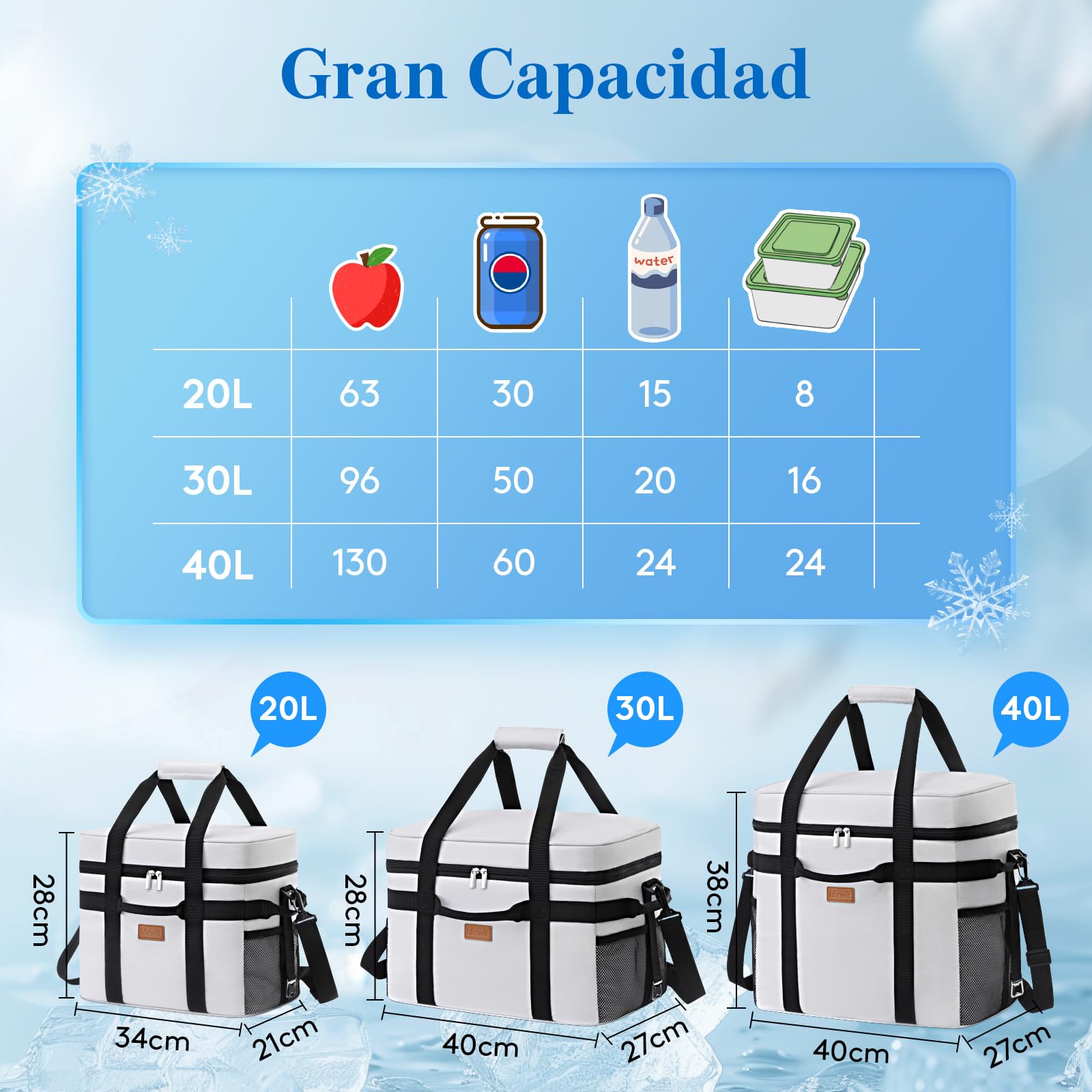 Lifewit Nevera Portatil, Bolsa Termica Grande, Cooler Bag Plegable con múltiples asas, Bolsa Nevera Porta Alimentos para Hombre Mujer, Porta Alimentos para Picnic, Camping, Barbacoa, Gris Seda, 30L