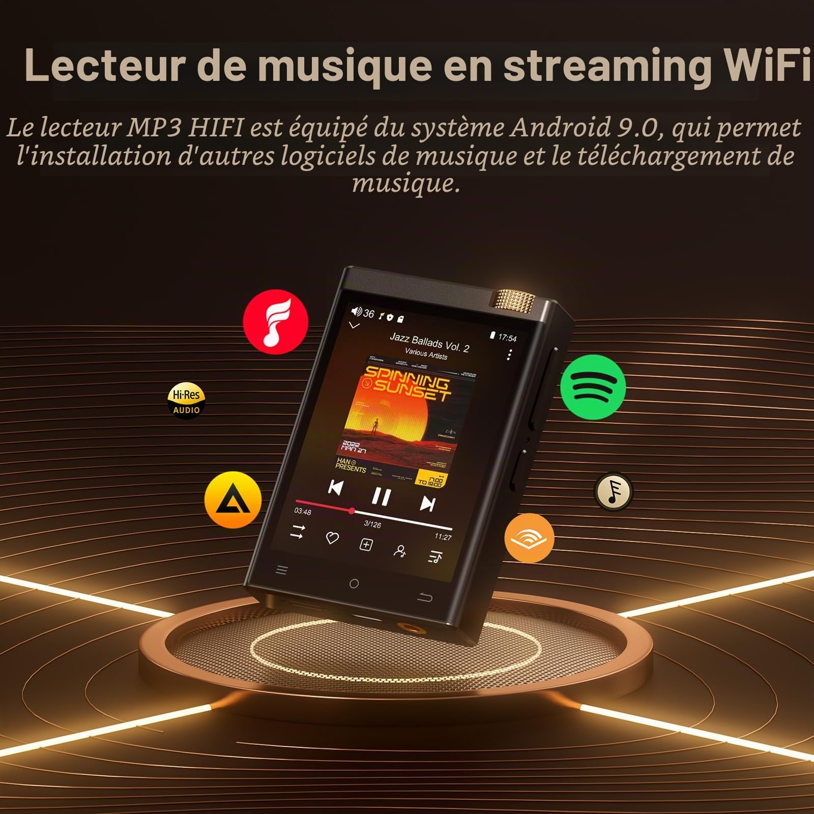 Lecteur MP3 HiFi, Oilsky 80Go Android 9.0 Spotify MP3 avec Bluetooth et WiFi, 2,8'' sans Perte DSD, Haute Fidélité Lecteur Musique Audio Portable