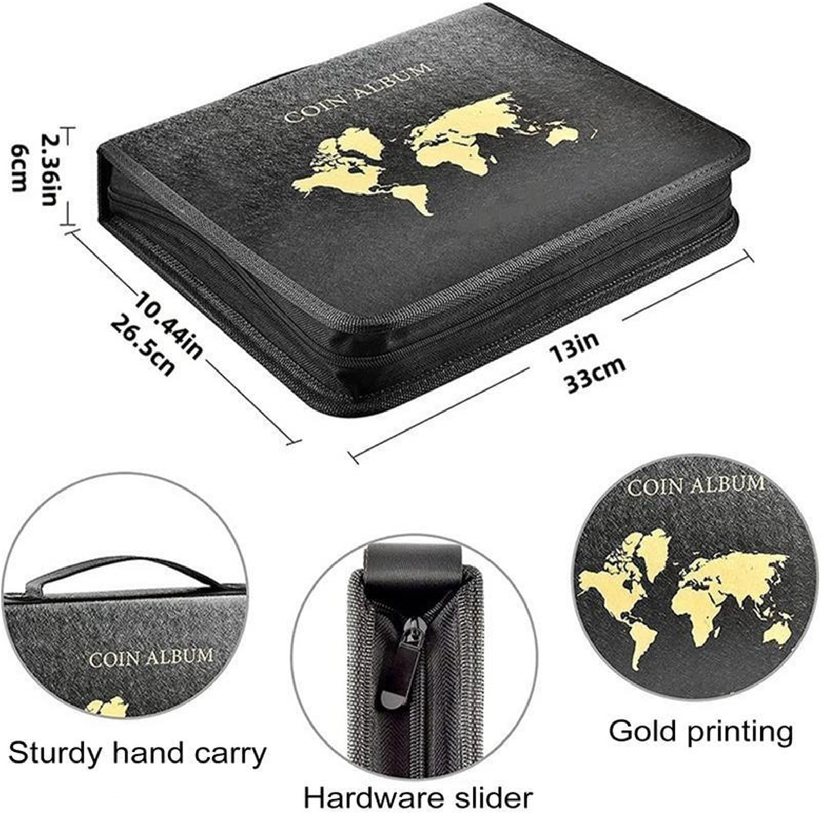 Album Monedas Portable Coin Collection Set 200 30 Paper Money Panels PVC Transparent Philatelic Book Album with Zipper Protection(Black Set)