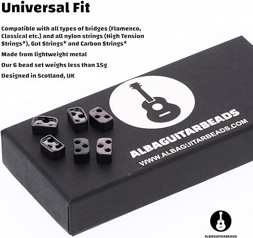 Miniatura 7 de Cuentas de guitarra acústica flamenca clásica en metal negro para cuerdas de nailon por Alba Guitar Beads