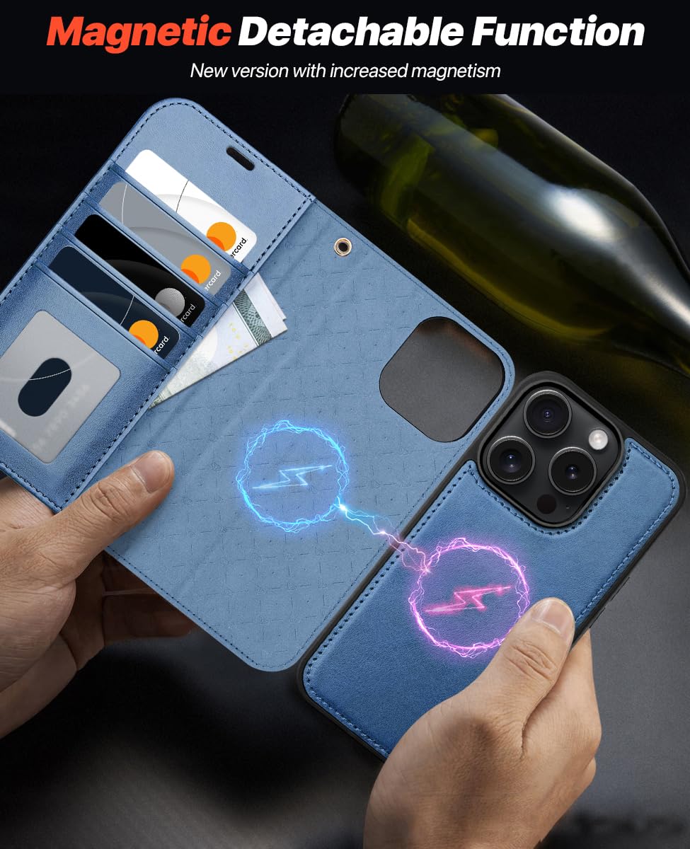 OCASE for iPhone 16 Pro Max Case, Detachable 2 in 1 PU Leather Wallet Case with RFID Blocking, Wireless Charging - Image 3