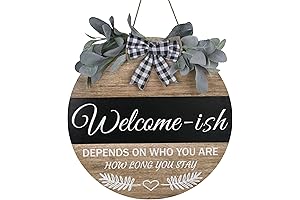Welcome Sign for Front Door - Round Wood Wreath for Front Door...