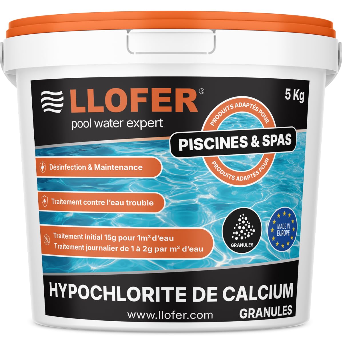 5 Kg Hypochlorite de Calcium granulés - Chlore Choc - Eau Verte & Trouble - chloration Choc Piscine