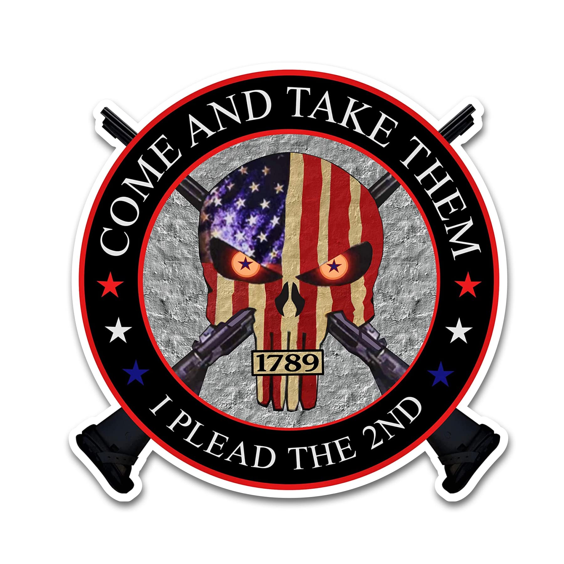 WSQ I Plead The 2nd American Flag Skull Second Amendment Right to Bear Arms Tactical Militia Special Ops Military Molle Vinyl Decal Sticker Premium Quality Vinyl Size 4-inch For Car Bumper Truck Van SUV Window Wall Boat Cup Tumblers Laptop or Any Smooth Surface