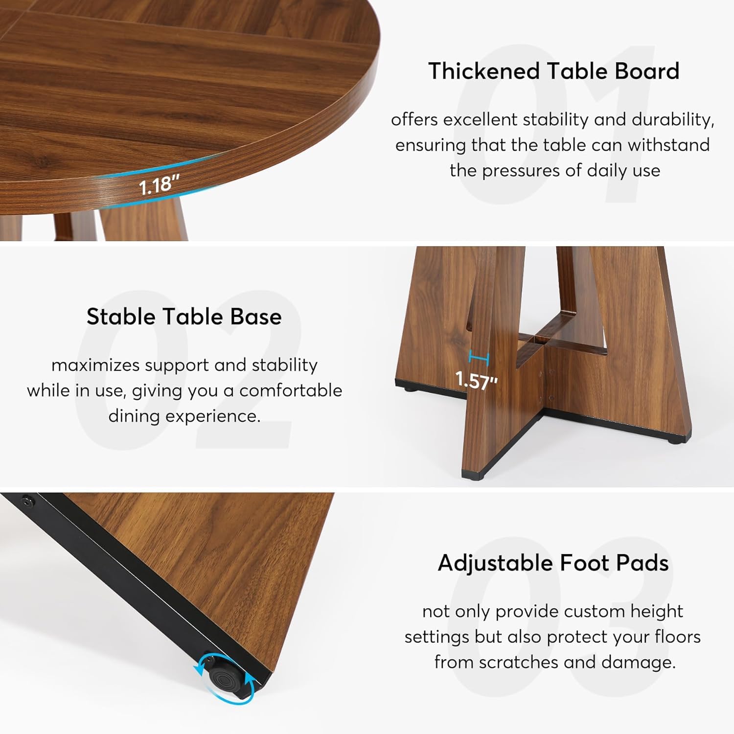 Lailang 120 cm - Mesa de comedor, muebles de salón, mesa de cocina, mesa de comedor de madera, mesa para reuniones de oficina, 120 x 120 x 75 cm, marrón rústico