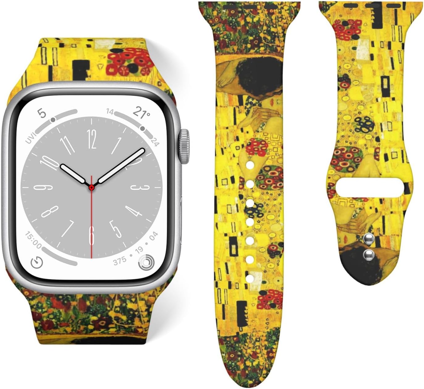 Klimt Inspired Abstract Art Batik Painting On The Grounds Of Gustav Klimt Silicone Smartwatch Replacement Strap, Long Double Buckle Adjustable Band For Square Watch Cases