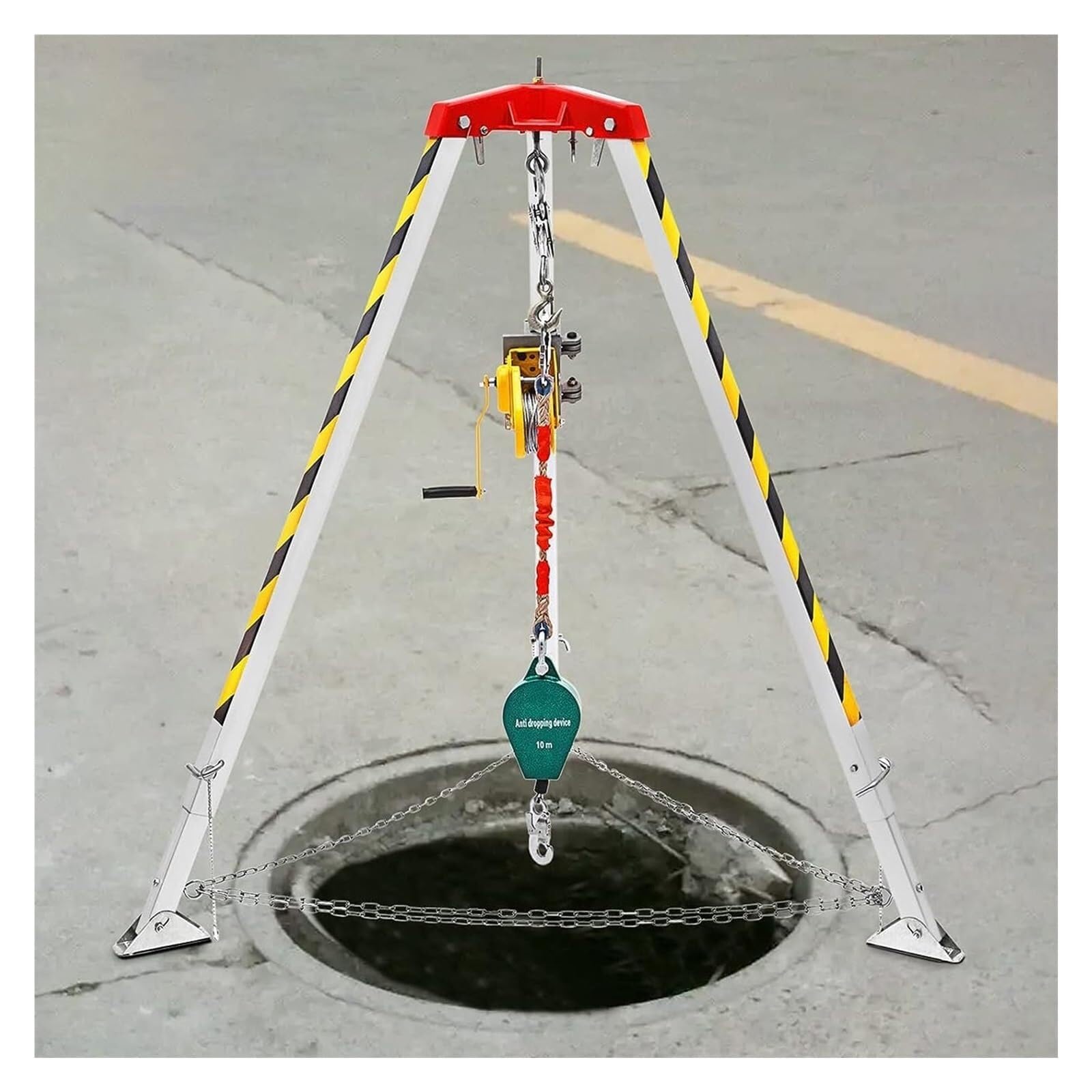 icVantA Tripod Rescue System - Traditional Aluminum Confined Space Tripod Kit 1200LBS 1800LBS 2600LBS Winch for Manhole/Tunneling/Cable Trench/Sewage Wells Easy to,1200LBS Winch+Fall Protection