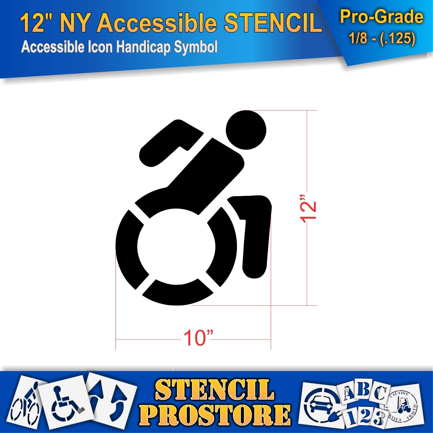 Pavement Stencils - 12 in - Accessible Icon Symbol Stencil - 12'' x 10'' x 1/8" (128 mil) - Pro-Grade