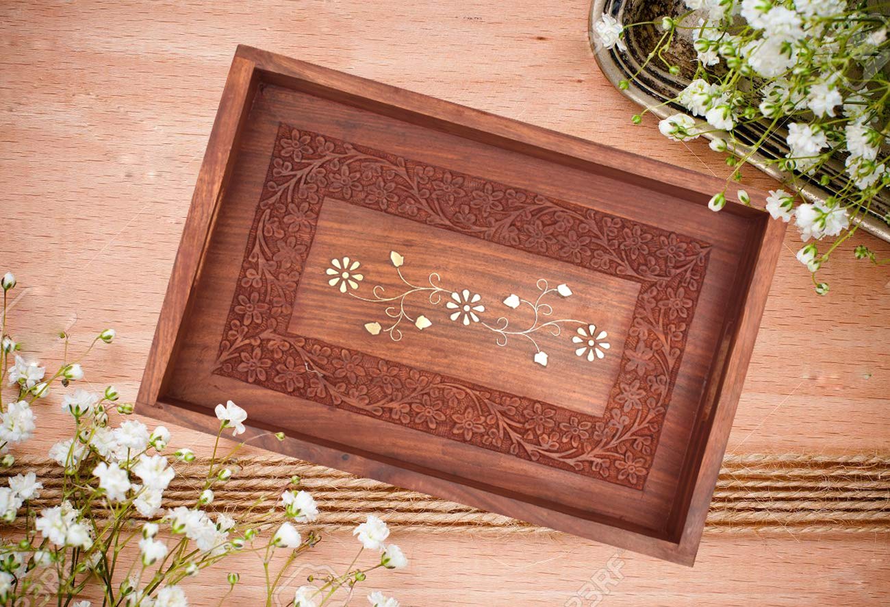 natureCRAFTS Handmade Wooden Serving Tray for Dining Table, Wooden Tray for Coffee Tea Breakfast Lunch Dinner Snacks Home and Office, Size 12 inch (B09254JB83) Amazon Price History, Amazon Price Tracker
