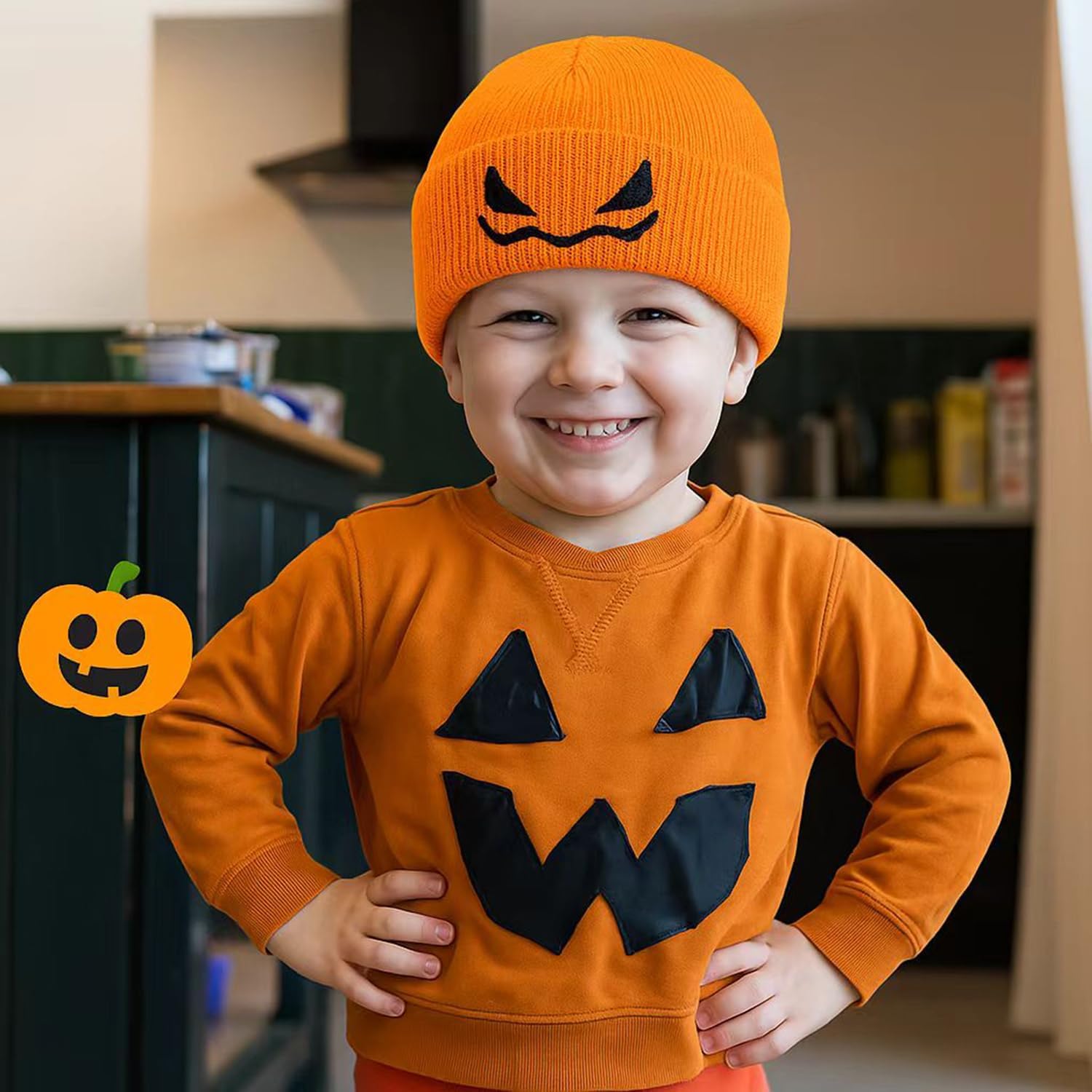 Halloween Pumpkin Knitted Beanie Hat Winter Thick Warm Soft Cute Hat for Halloween Orange image 3