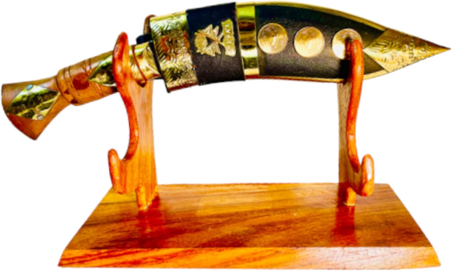 Gorkha Deco Kukri Knife With Solid Wooden Stand Overall 12 IN Kukri Fixed Blade 6.5" Genuine British Gurkha Kukri Khukri For Decorations Purpose, Gift & Collation of Historic Knife