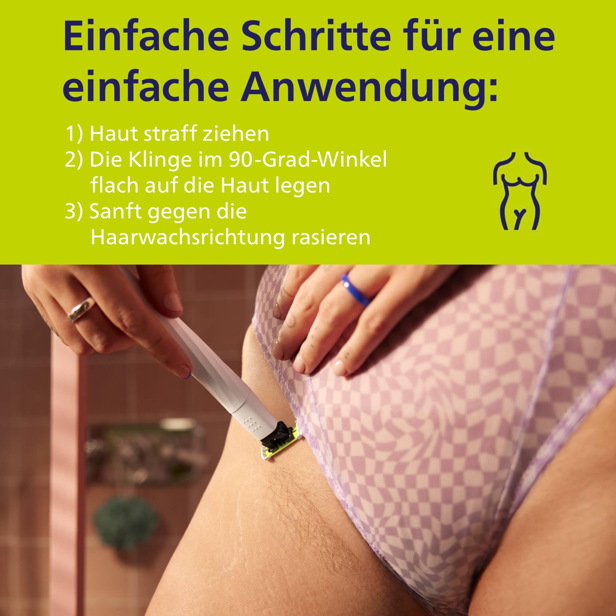 Philips OneBlade Intimate, Intimrasur, Trimmen & Rasieren mit extra Hautschutz, Für eine gründliche und angenehme Rasur – ohne komplett glatt zu rasieren, Modell QP1924/28