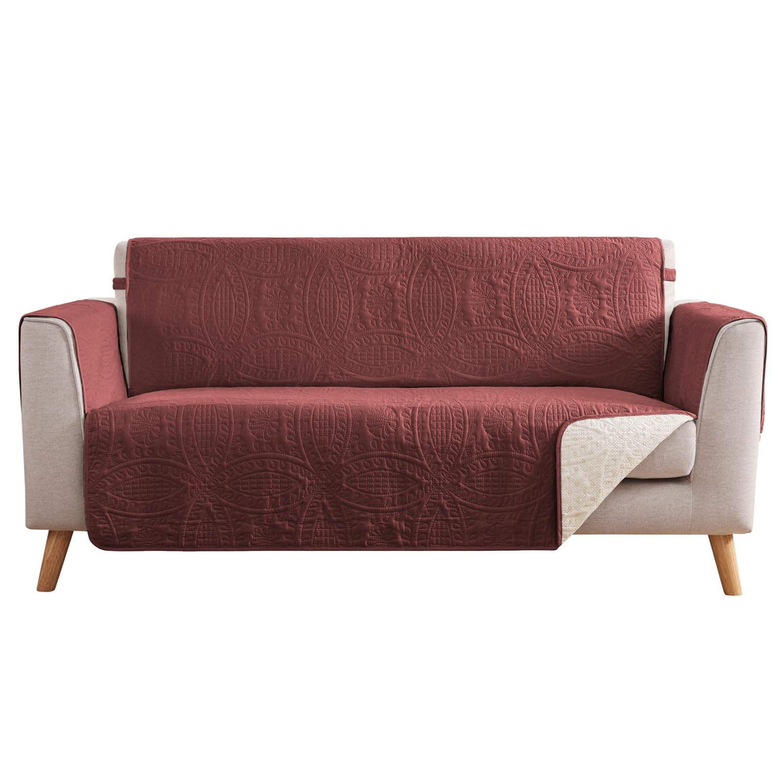 Red Loveseat Covers 2 Cushion Couch, Water-Repellent Sofa Cover for Love Seat, Washable Quilted Couch Covers, Pet Friendly Sofa Slipcovers (Loveseat 56", Red)