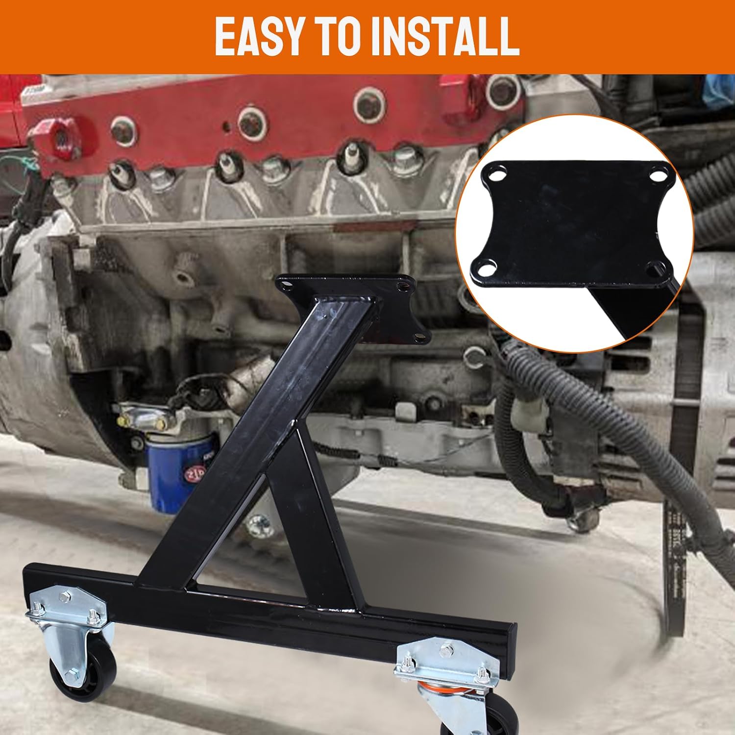 Engine Stand for LS Engines Cradle Compatible with V8 Engine 2-Piece Rolling Storage Stand with Swivel Caster Wheels Mounting Tool Support for Engines and Transmissions Black