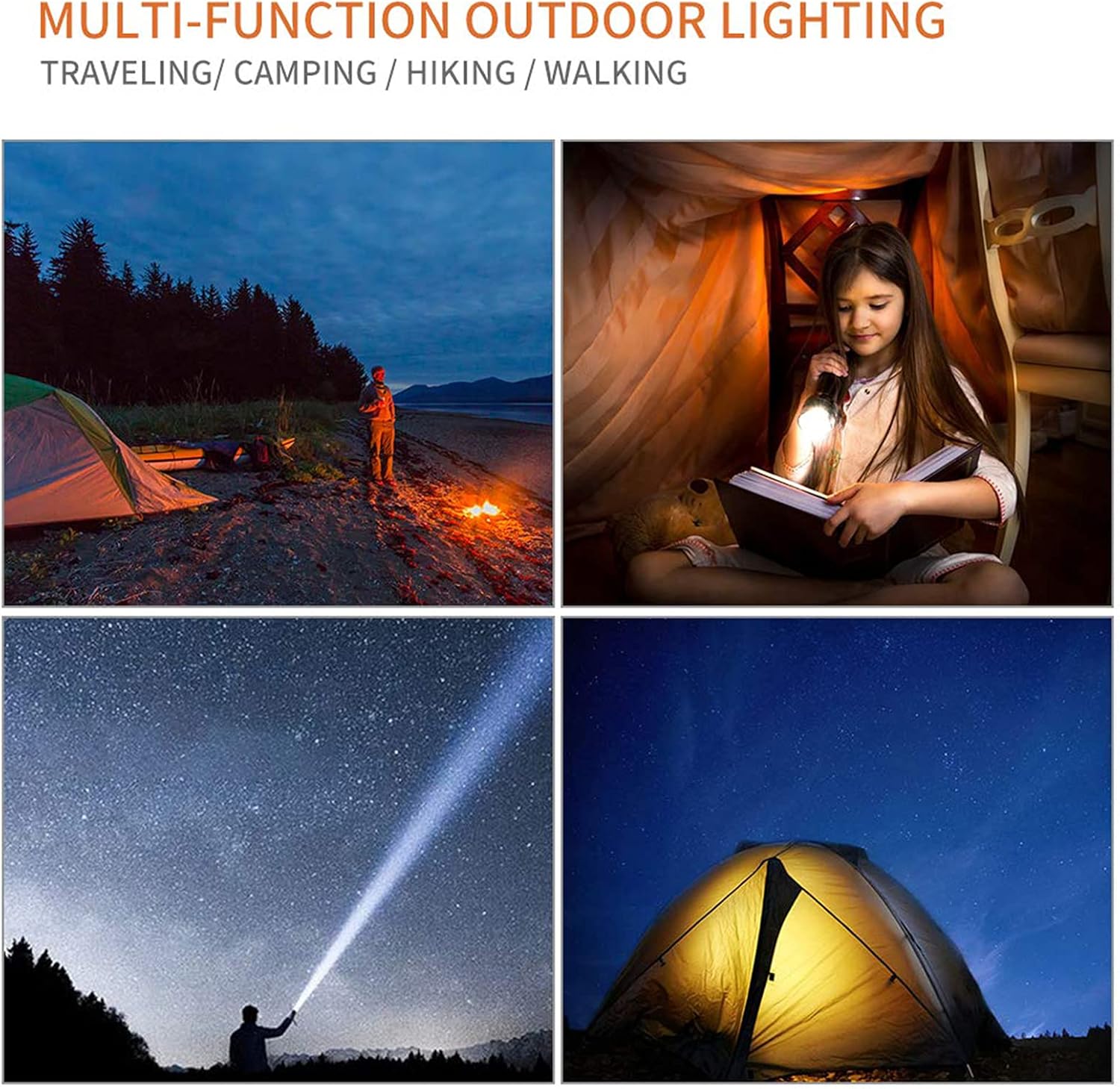 Rechargeable LED Flashlights 10000 Lumen, Tactical Flashlights with 18650 Batteries, 5 Modes, Waterproof, Bright Handheld Flashlights for Hiking, Camping, Hunting, Emergency : Tools & Home Improvement