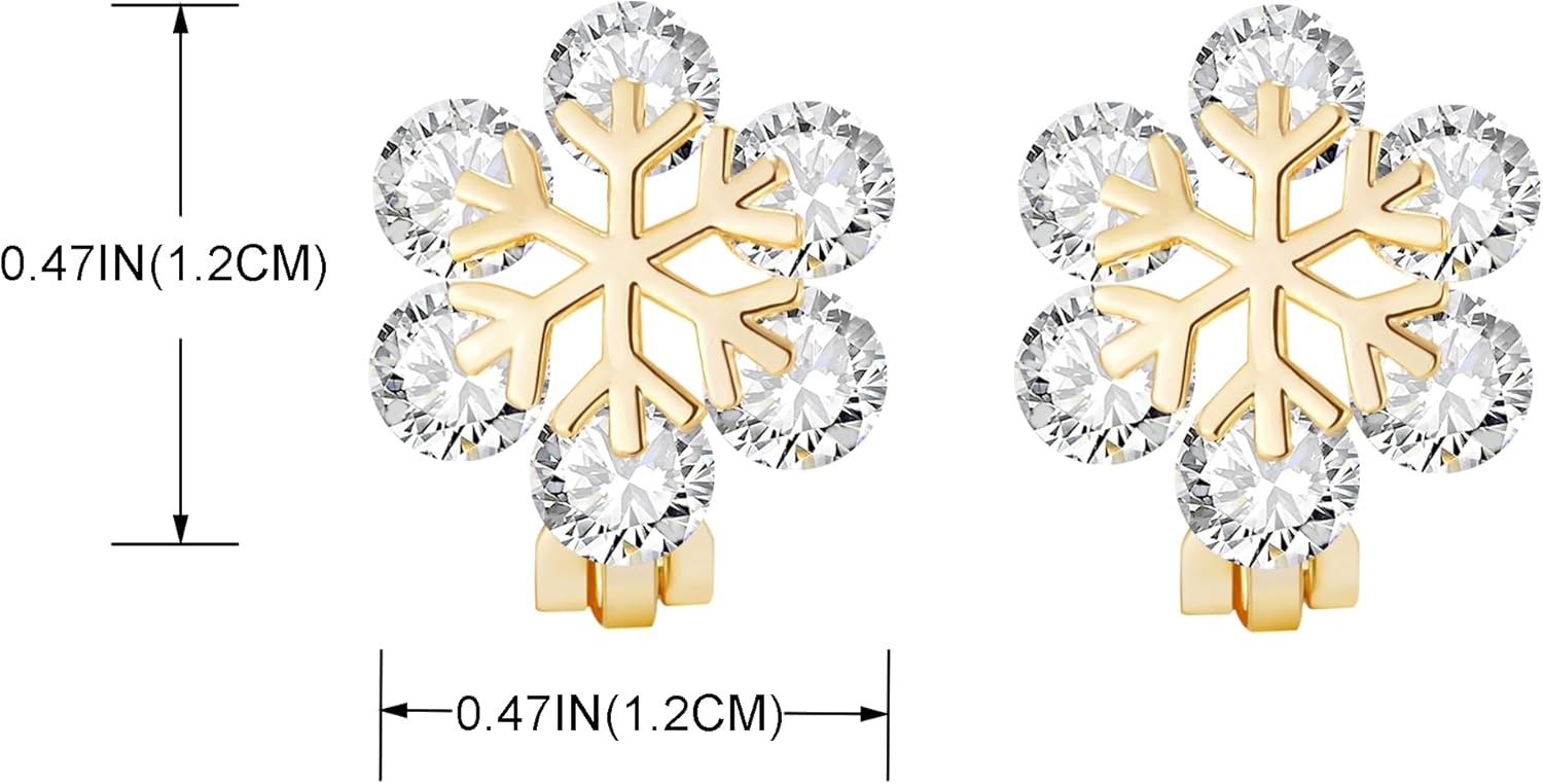 YOQUCOL Snowflake Shape Clip On Stud Earrings Snow Cubic Zirconia Crystal Not Pierced Studs Earrings for Women - Image 3