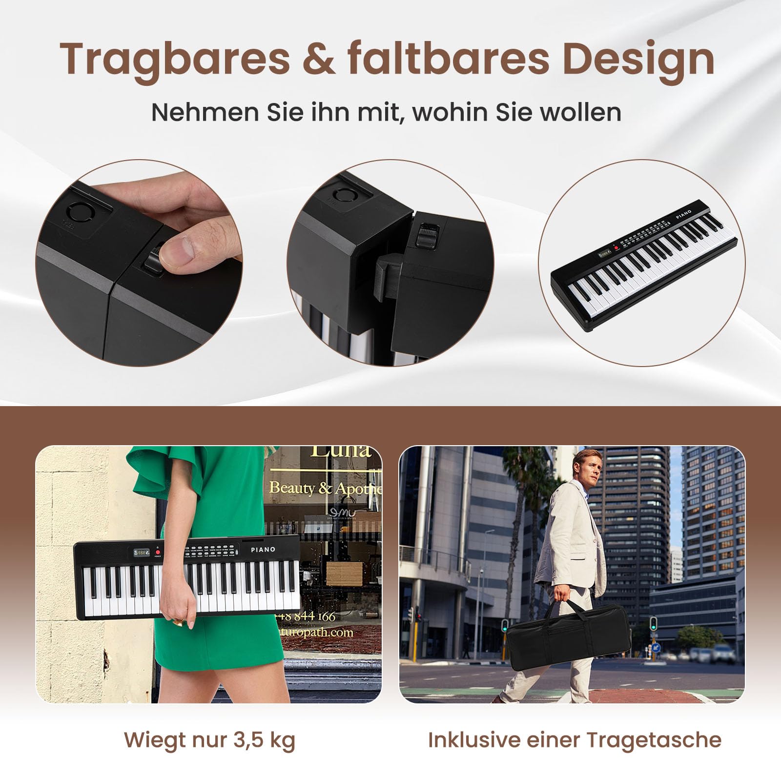 COSTWAY Keyboard Piano 88 Tasten, Klappbares Digitalpiano mit 1000 Rhythmen 1000 Tönen, 150 Demos, Bluetooth MIDI, Klavier Kinder mit Mikrofon & Tragetasche, E Piano für Anfänger (Schwarz)