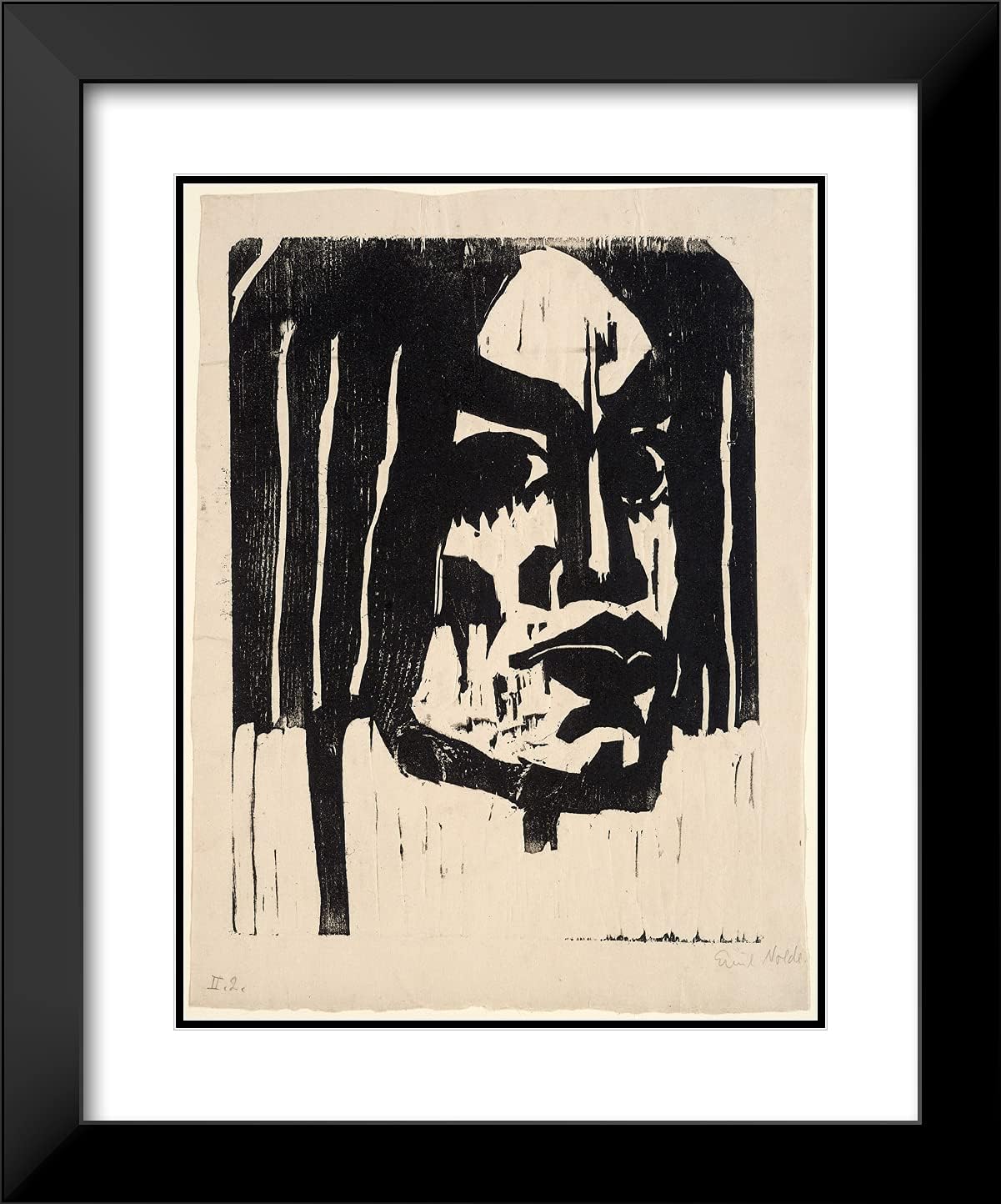 ArtDirect Emil Nolde 20x24 Black Modern Framed and Double Matted Art Print Titled Woman's Head III