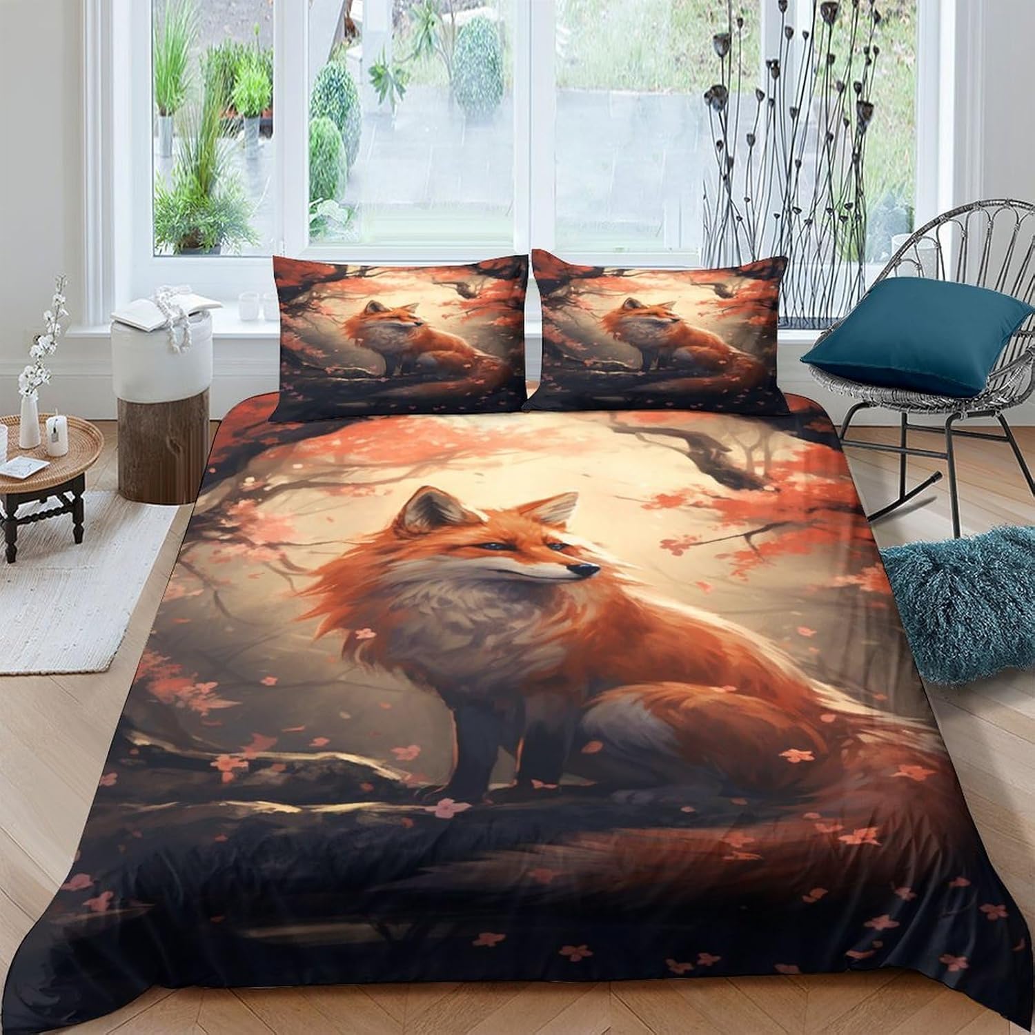 Housse de couette 200x200 cm renard 3D en microfibres pour lit deux personnes