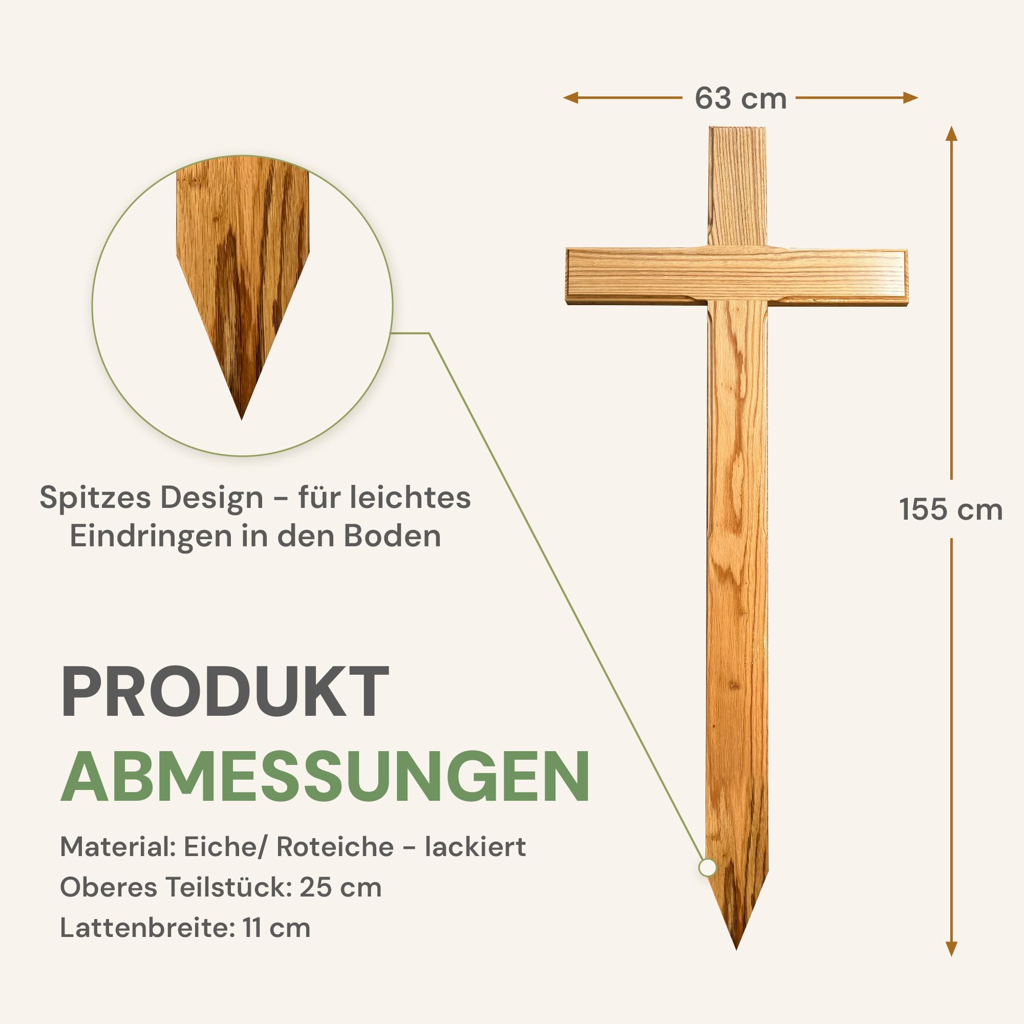 LIGNORIA Grabkreuz groß 155 cm aus Holz mit personalisierter Beschriftung in original Friedhofsgröße – handgefertigt in Deutschland – hochwertiges Holzkreuz für Grab und Gedenkstätte – wetterfest
