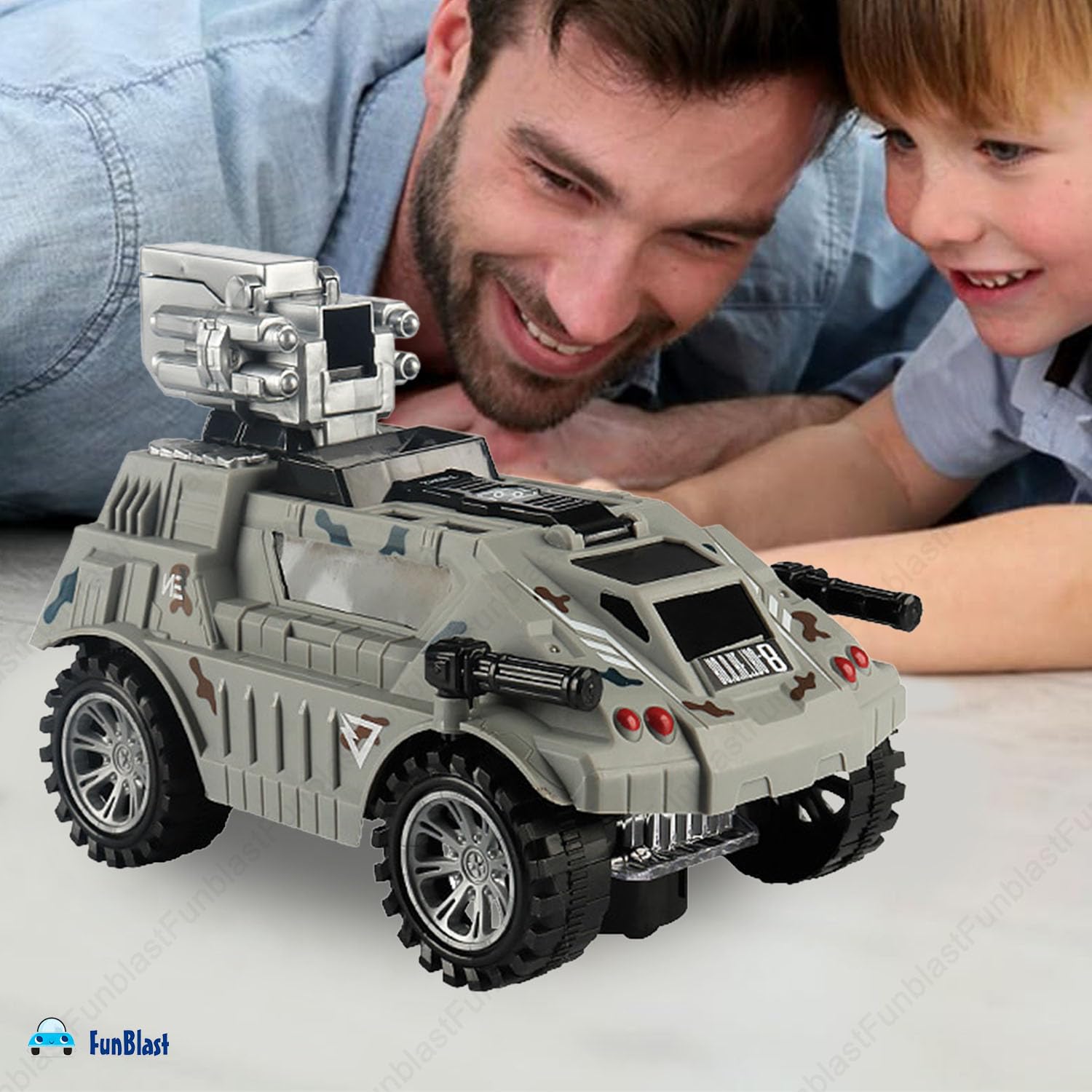FunBlast Armored Vehicles Trucks Toys - 360 Degree Rotating Army Trucks Toys with Shooting, Military Truck Toy for Kids, Army Truck Toy with Light & Sound for 3+ Years Kids, Boys (Random Color) 2