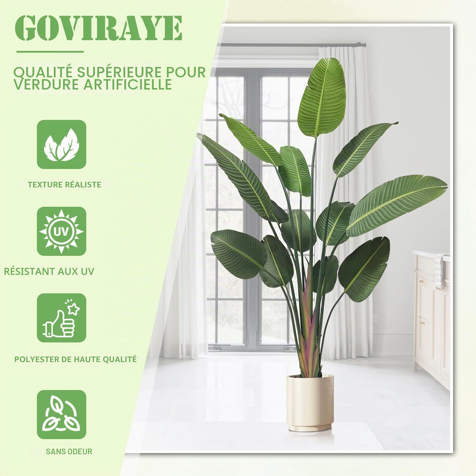 Oiseau du Paradis Artificiel 180cm - Grande Plante Tropicale Fausse pour Déco Jardin, Chambre ou Bureau (Extérieur/Intérieur)