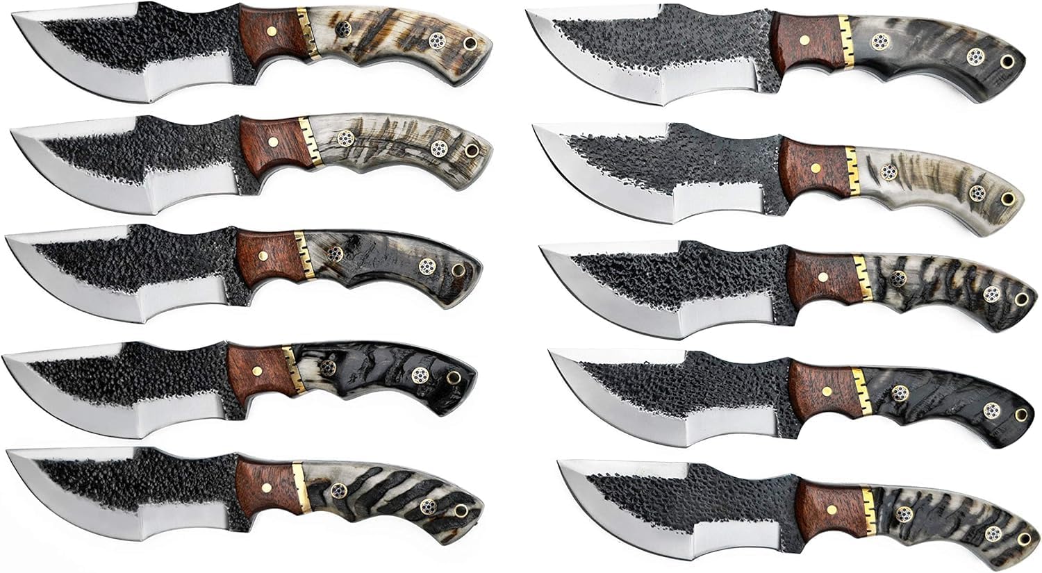 D2 Steel Hunting Knife, Hammered Damascus Pattern, Ram Horn Handle, Leather Sheath (D2 Steel (Hammered), 4.5 inch blade) - Image 7