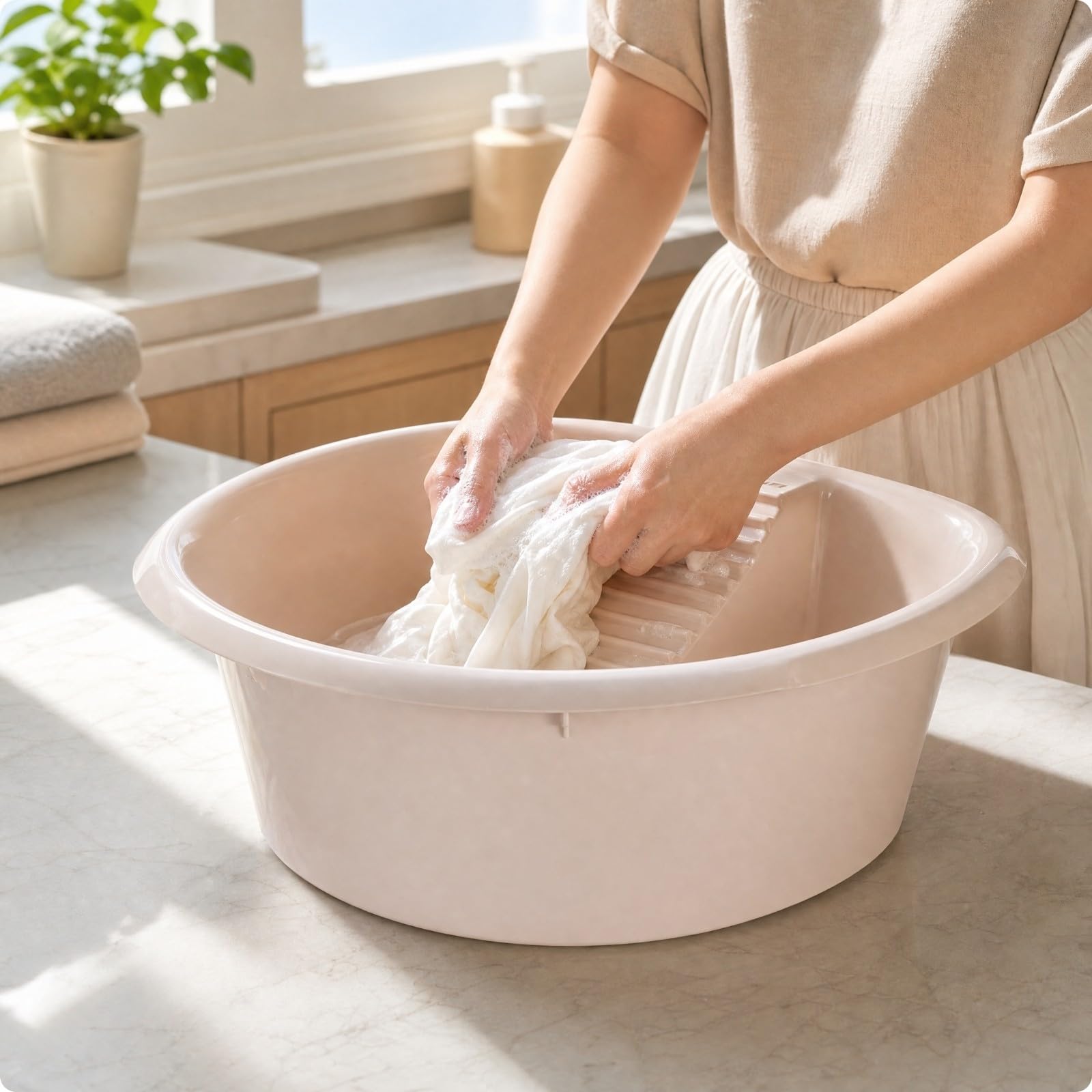 Lavabo Ropa Doble Función Lavabo con Tabla Lavar Integrada Antideslizante,
