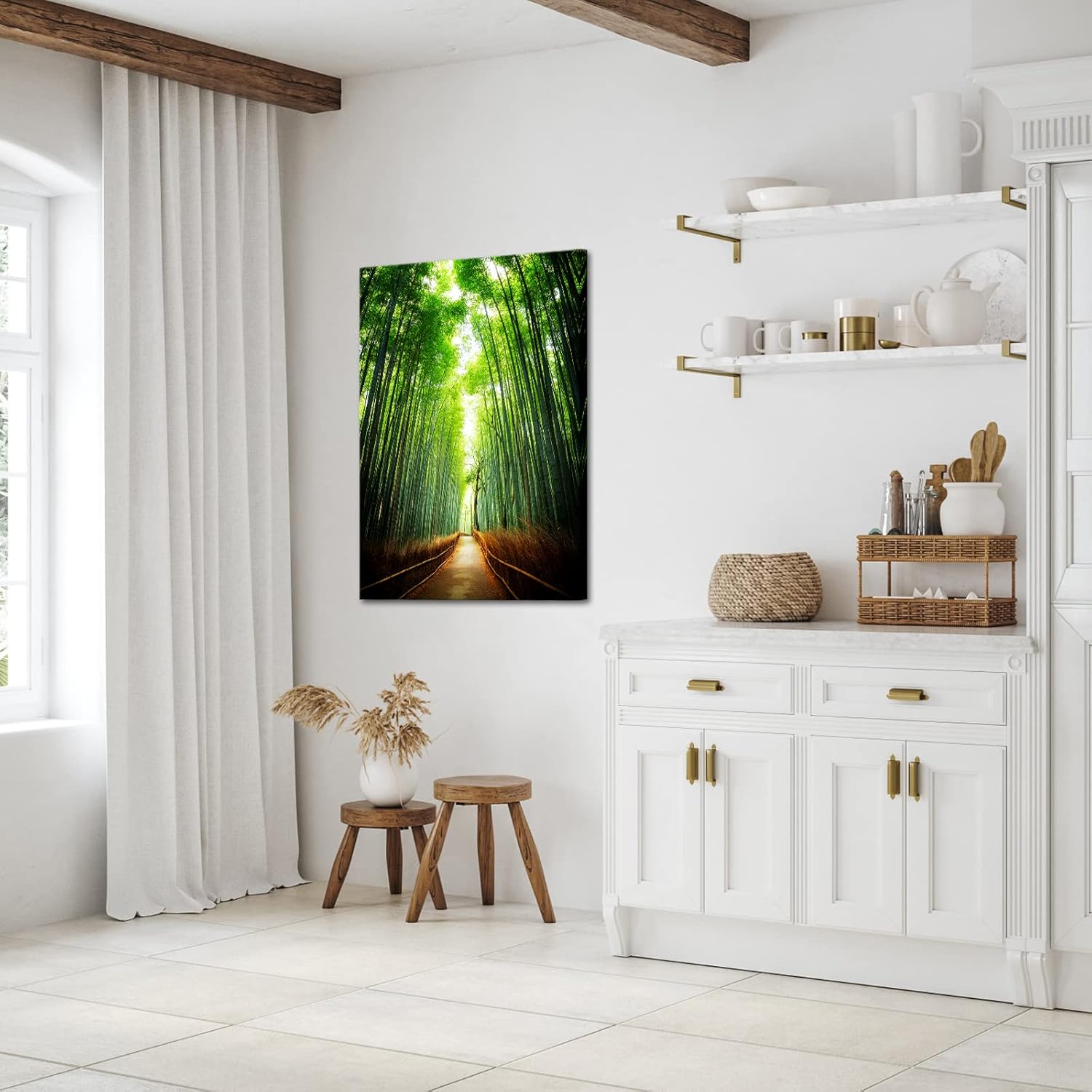 Fochorlo Bamboo Wall Art Zen Wall Decor Bamboo Forest Picture for Bedroom Living Room Tea House Chess House 24"X36"