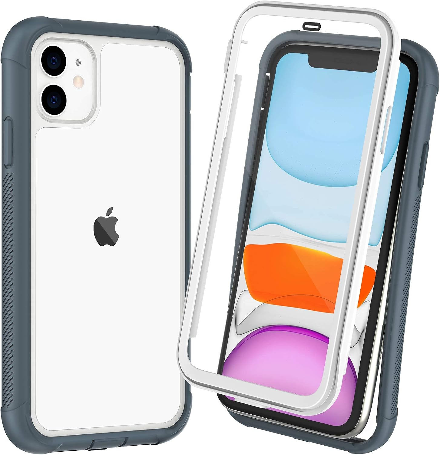 OUNNE iPhone 11 Case, Full Body Rugged Cover with Built-in Touch Sensitive Anti-Scratch Screen Protector, Shockproof Case for iPhone 11 6.1 inch(White)