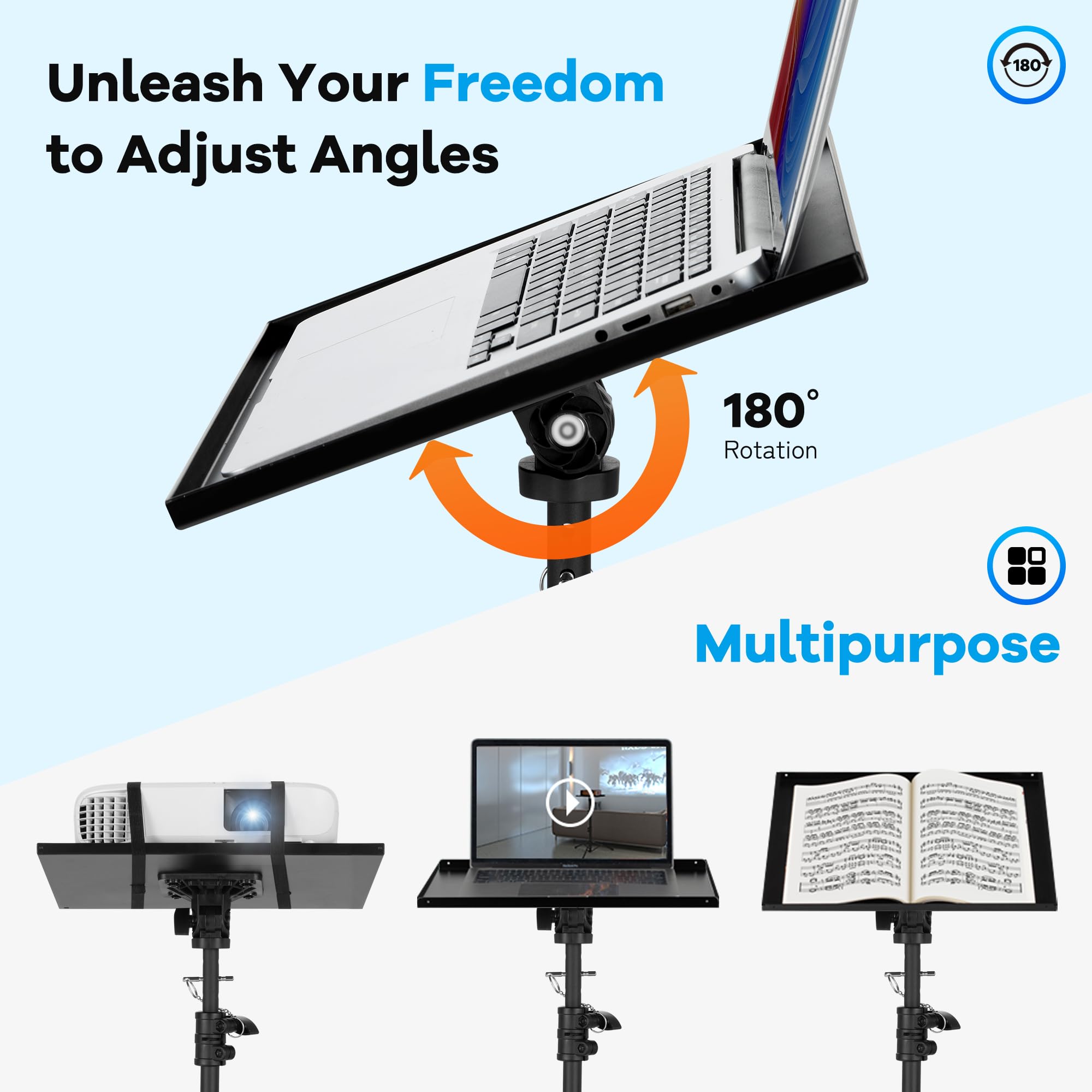 CAHAYA Soporte Proyector Suelo Ajustable – Atril Proyector con Bandeja Soporte para Teléfono de Cuello de Ganso y Ruedas Giratorias de 360° para Reuniones, Hogar y Uso Exterior