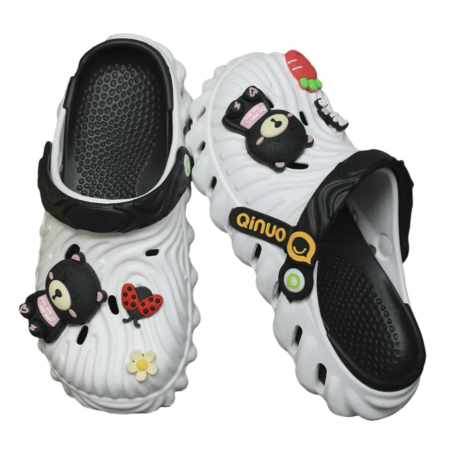 Gyios Summer Slippers Women's Cartoon Bear Animation Hollow Beach Slide Shoes, Trendy Platform Clogsfashion Outdoor Garden Sandals-white-37-38