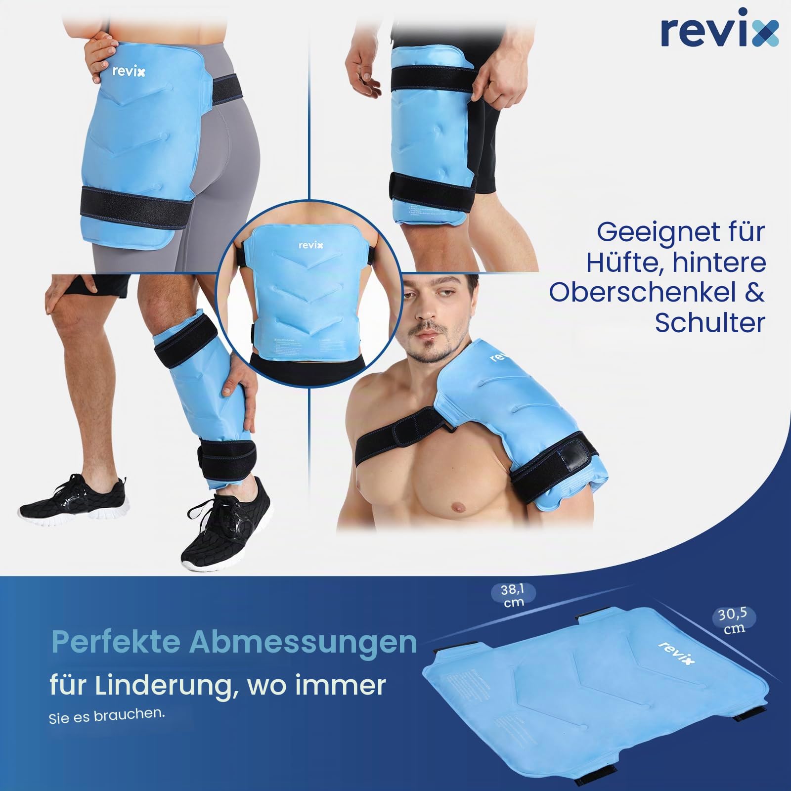 REVIX Hüfte Gel Kühlpad, Wiederverwendbare Eispackung für ür Hüftgelenkersatz-Operationen, plüschgefütterter Kältekompressen für Schmerzlinderung, Entzündungen und Schwellungen im Hüftbeuger Blau