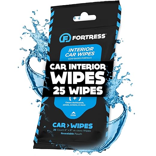 Fortress Car Interior Wipes (25 ct.) for Car Interior Cleaning, Dashboard, Seats, Detailing, and Steering Wheel [Travel Size] Skin-Safe Car Interior Cleaner Supplies