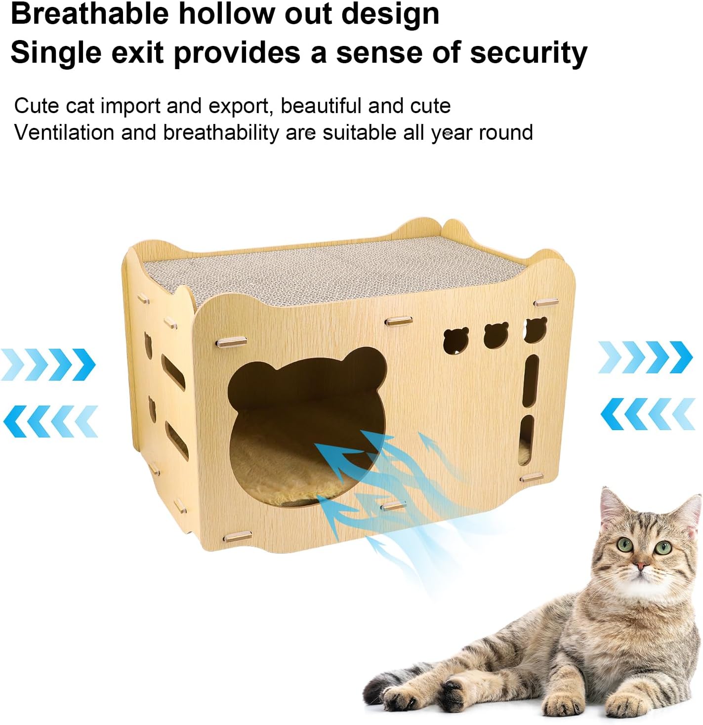 review Wooden Cat House Corrugated Cat Scratch Board Detachable Design Wear-Resistant and Chip-Free Vertical Double-Layer Superimposed Cat Nest, Stable and Solid, Available on Both Sides (Cat Shape)