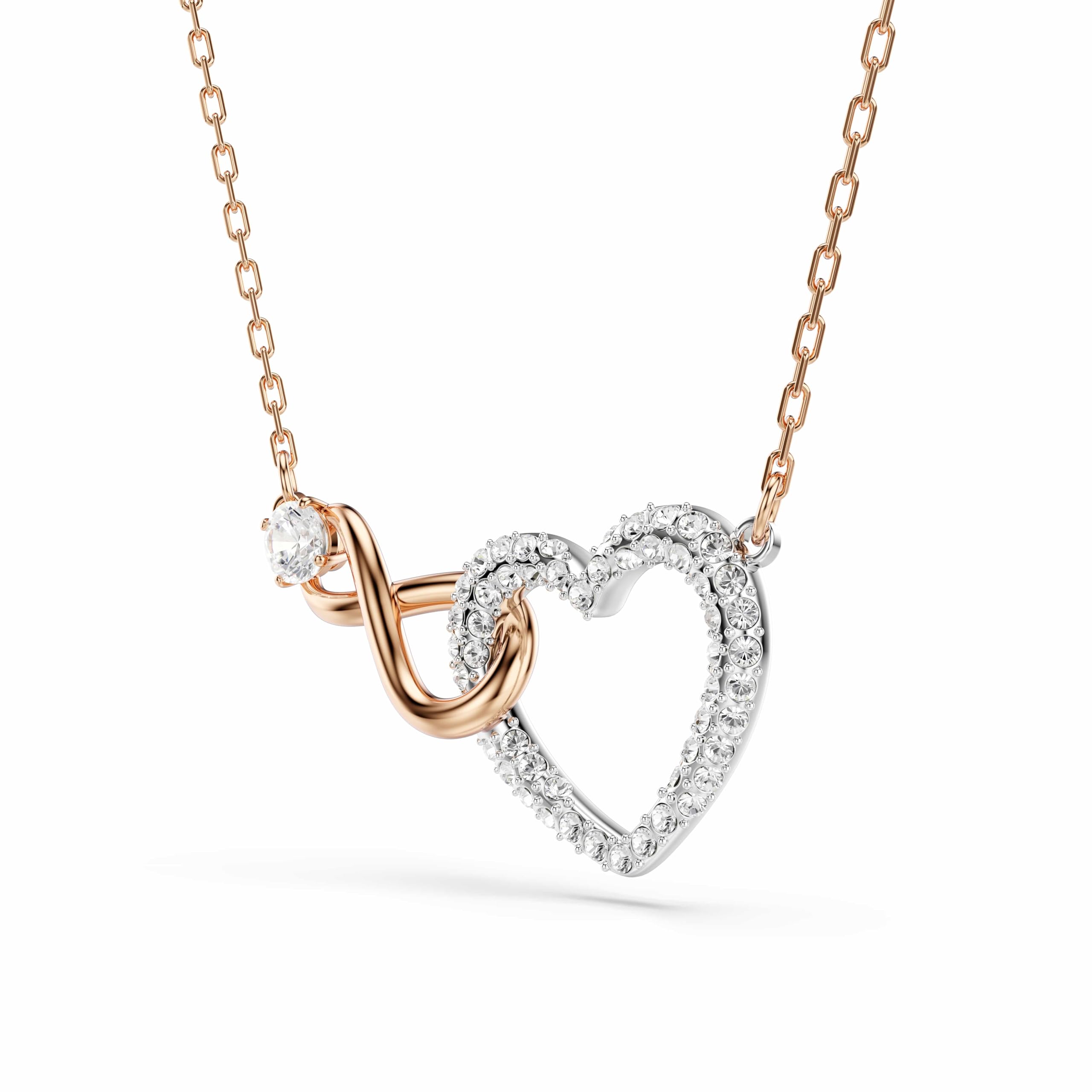 Swarovski Naszyjnik Swarovski Infinity, Nieskończoność i serce, Biały, Wykończenie z różnobarwnych metali