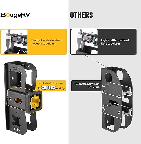 Miniatura 2 de BougeRV Soporte de pared para enganche, receptor ajustable de 1.25 pulgadas2 pulgadas, soporte de bicicleta resistente de 300 libras y
