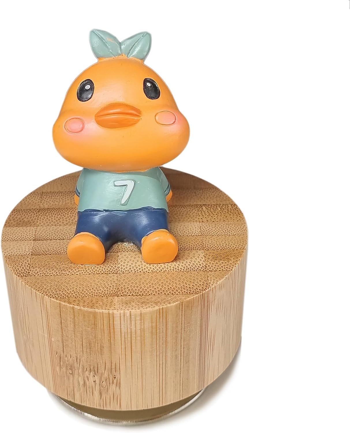 Mini Wooden Animal Rotary Music Box with Cute Chick Ornament (Tune: It's a Small World), Orange and Beige