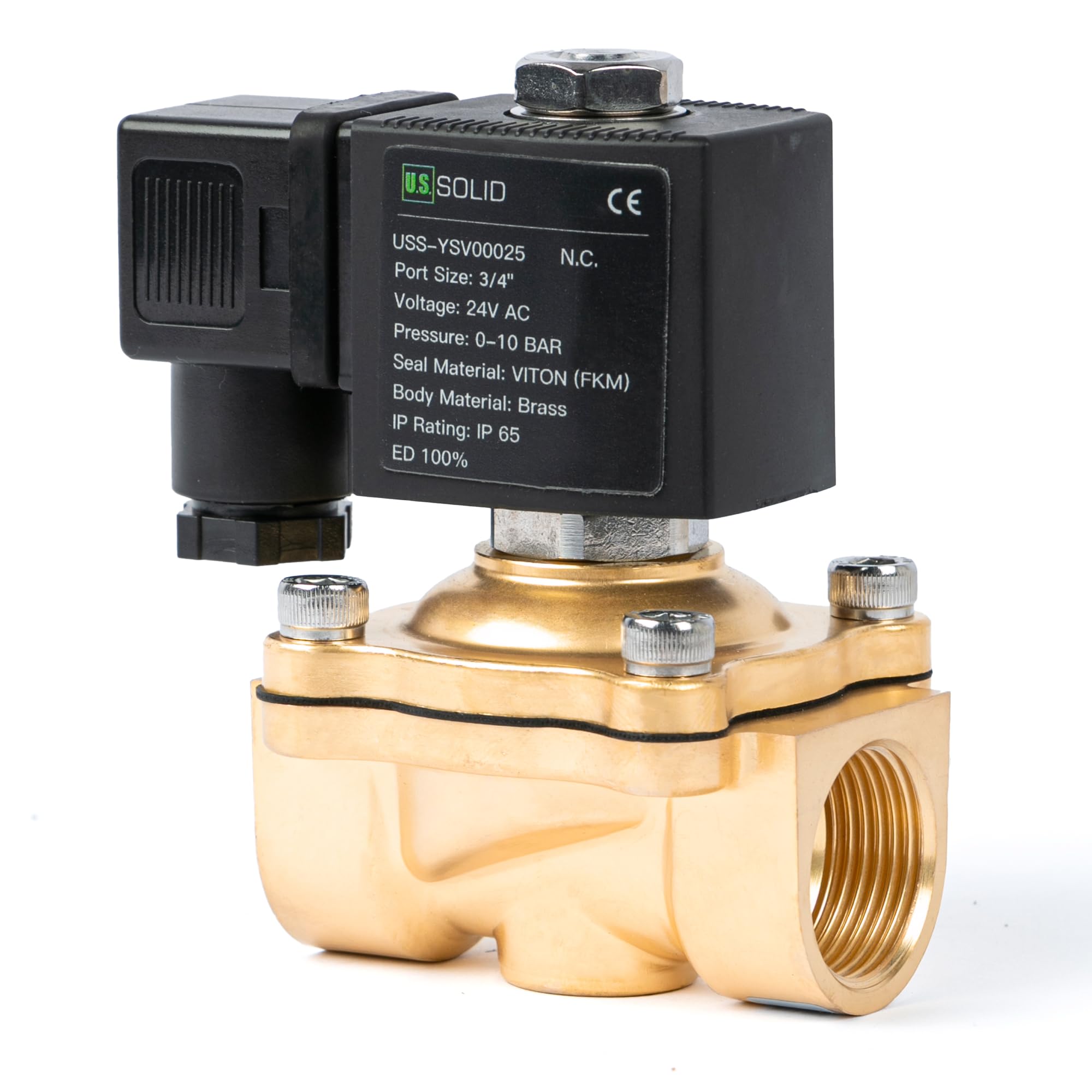 U.S. Solid Solenoid Valve Magnetventil 24V AC stromlos geschlossen 10 bar, elektrisches Wasserventil VITON (3/4", Messing)