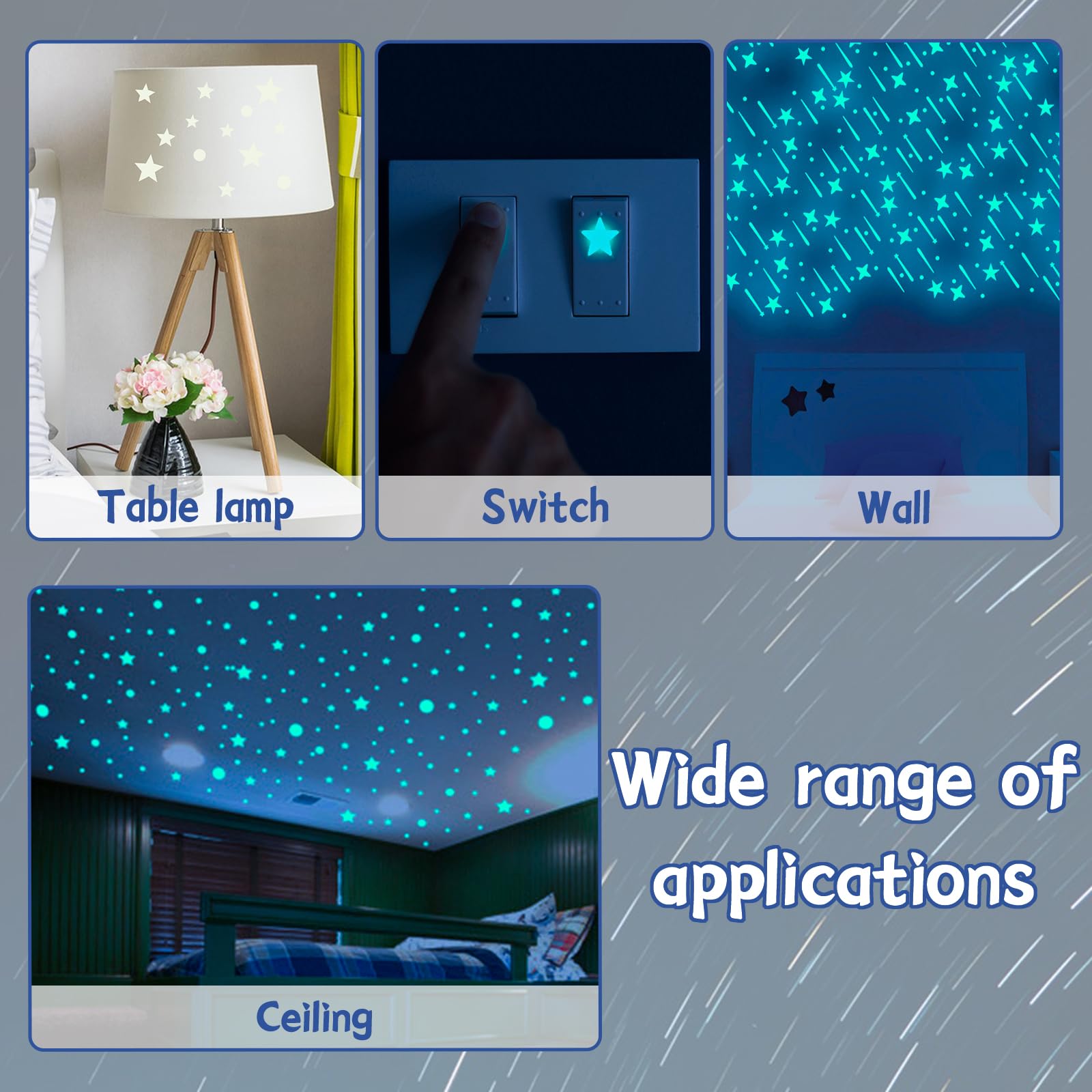 Lot de 858 étoiles phosphorescentes pour plafond, grande lune, étoiles filantes, autocollants ronds pour chambre à coucher, décoration de plafond de chambre, bleu