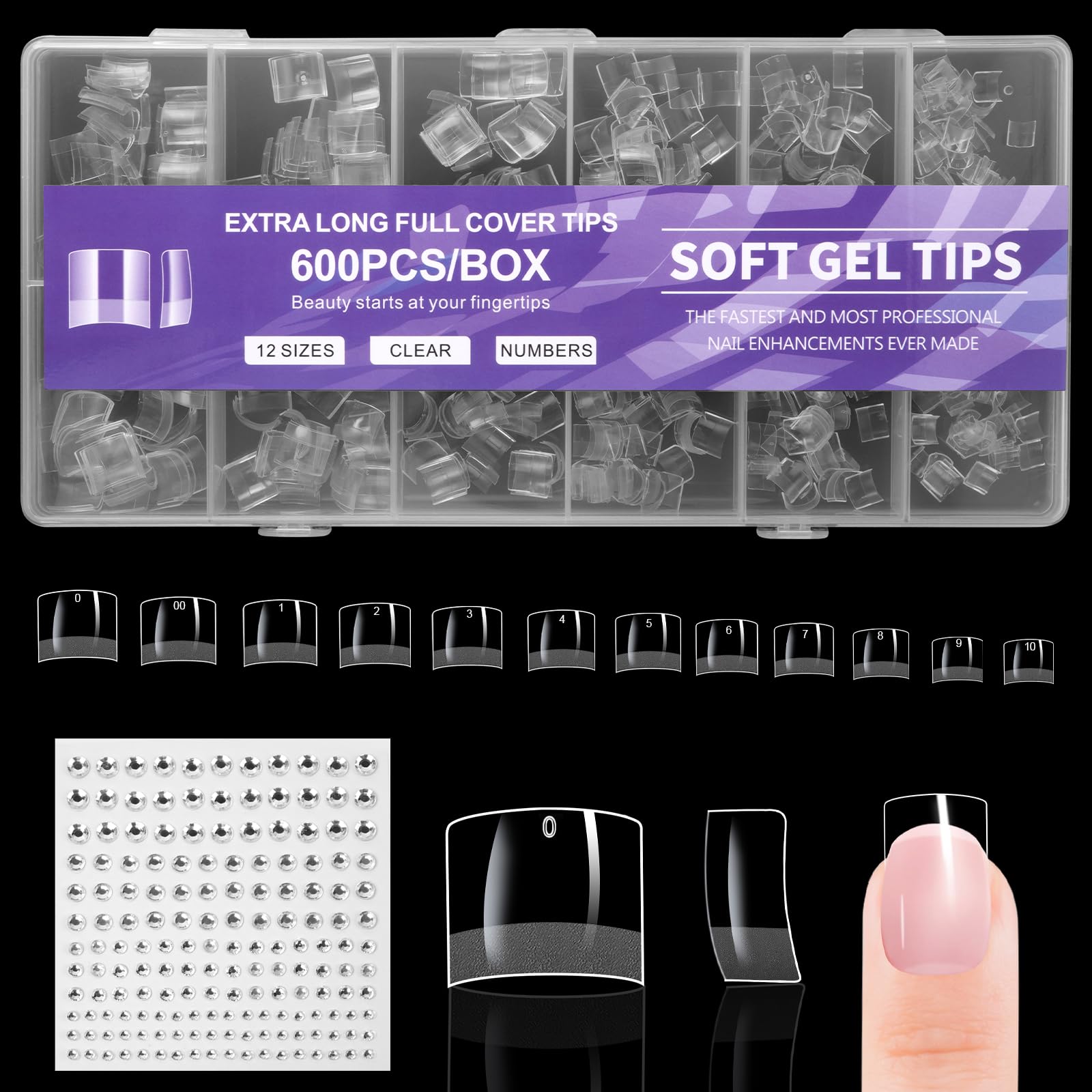 BUTBU Nail Tips, 600PCS Soft Gel Half Cover Nail-Tip, Press on Fase Artificial Nails Tips, Clear Acrylic Nails Tips, 12 Sizes NAIL Extensions Kit for DIY Manicure Nail Art Salon (Short French)