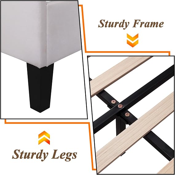 Shell Bed Frame Queen Size, Princess Bed Frame for Girls, Platform Bed Frame Queen Size with Headboard, Velvet Fabic, Cute Decor (Beige, Queen)