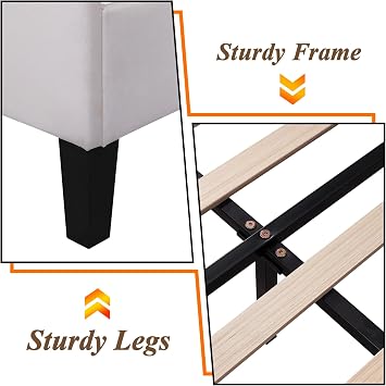 Shell Bed Frame Queen Size, Princess Bed Frame for Girls, Platform Bed Frame Queen Size with Headboard, Velvet Fabic, Cute Decor (Beige, Queen)