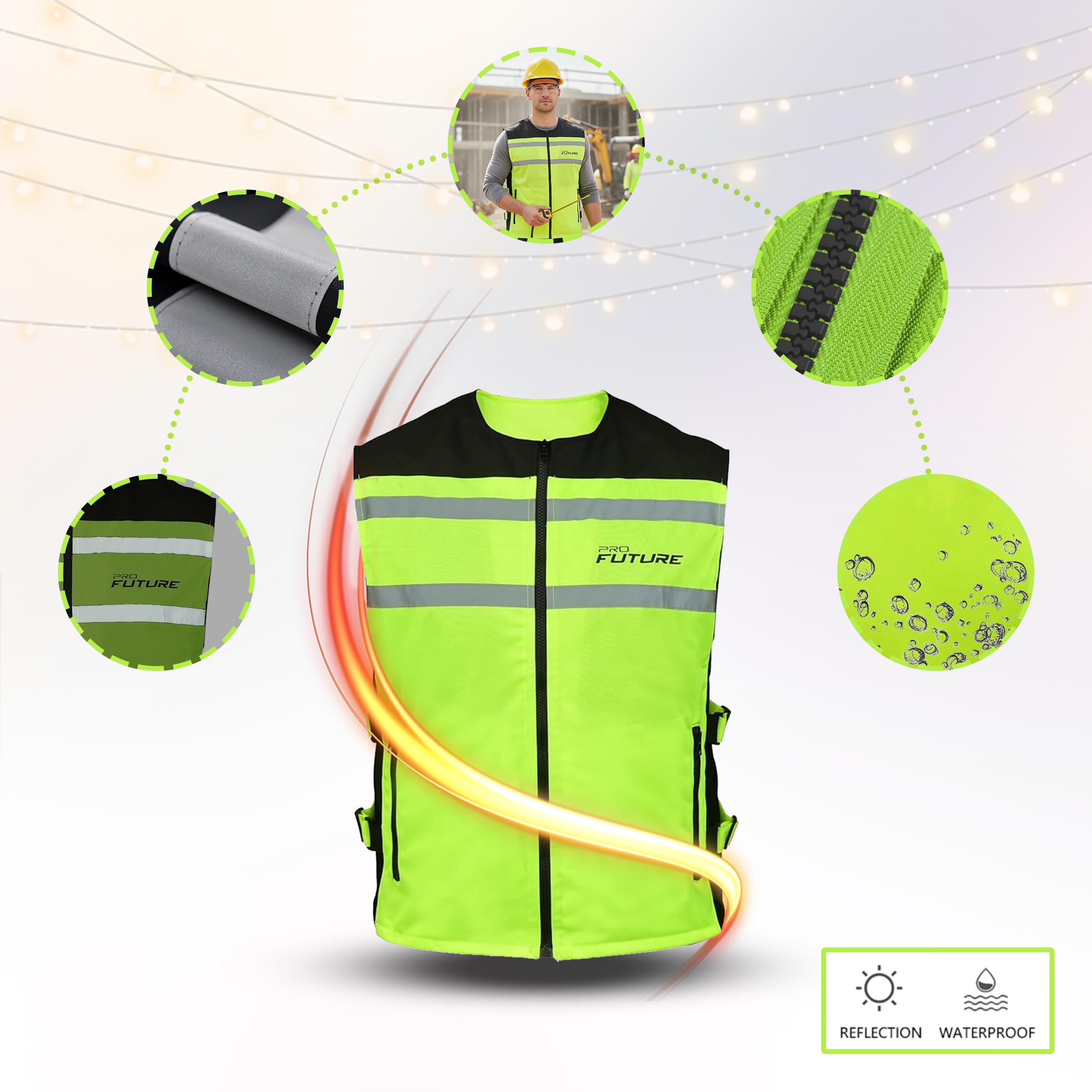 Nuovo Uomo Gilet Alta Visibilità Catarifrangente Fluo Sicurezza Moto Auto Bici Fluo