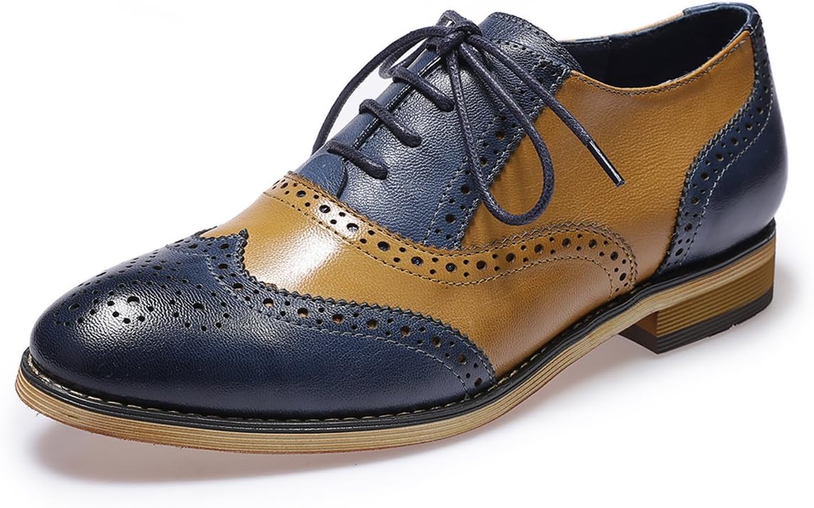 Mona flyingWomens Vintage Wingtip Oxfords Ladies Lace up Leather Shoes
